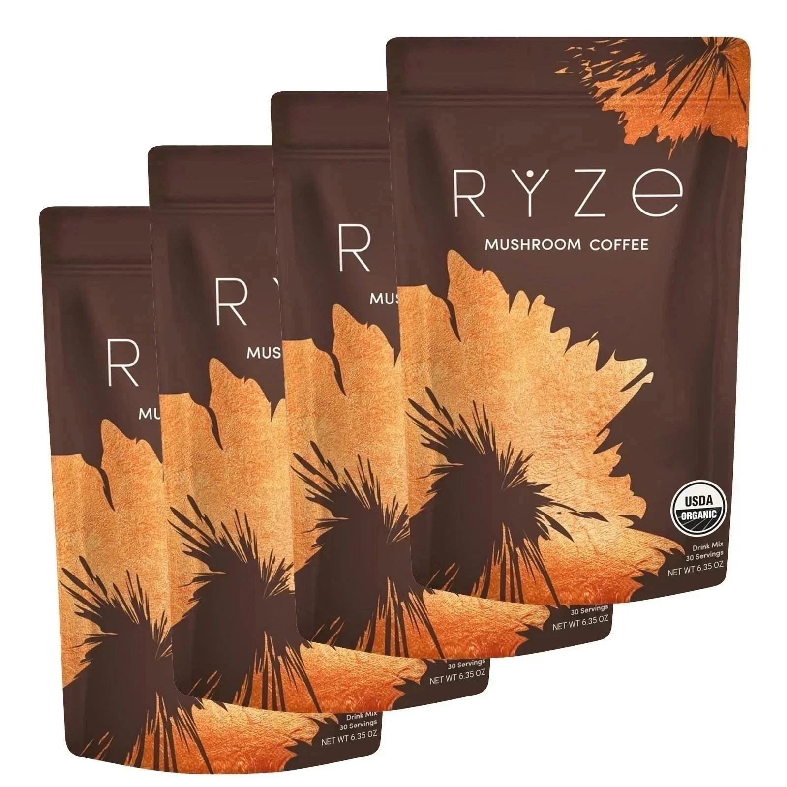 NEW 4-Pack Organic Ryze Mushroom Coffee, 30 Servings/Bag, Instant, 