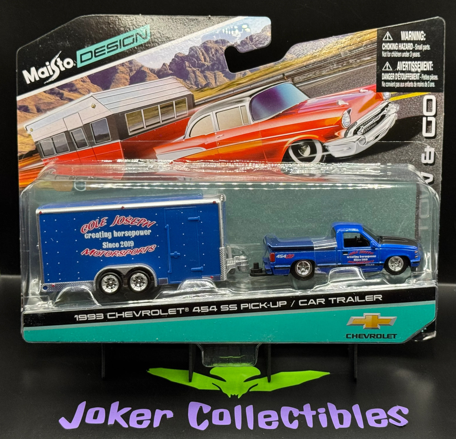 Maisto Design Tow & Go 1993 Chevrolet 454 SS Pick-Up & Car Trailer Blue Maisto Design Tow & Go 1993 Chevrolet 454 SS Pick-Up & Car Trailer Blue