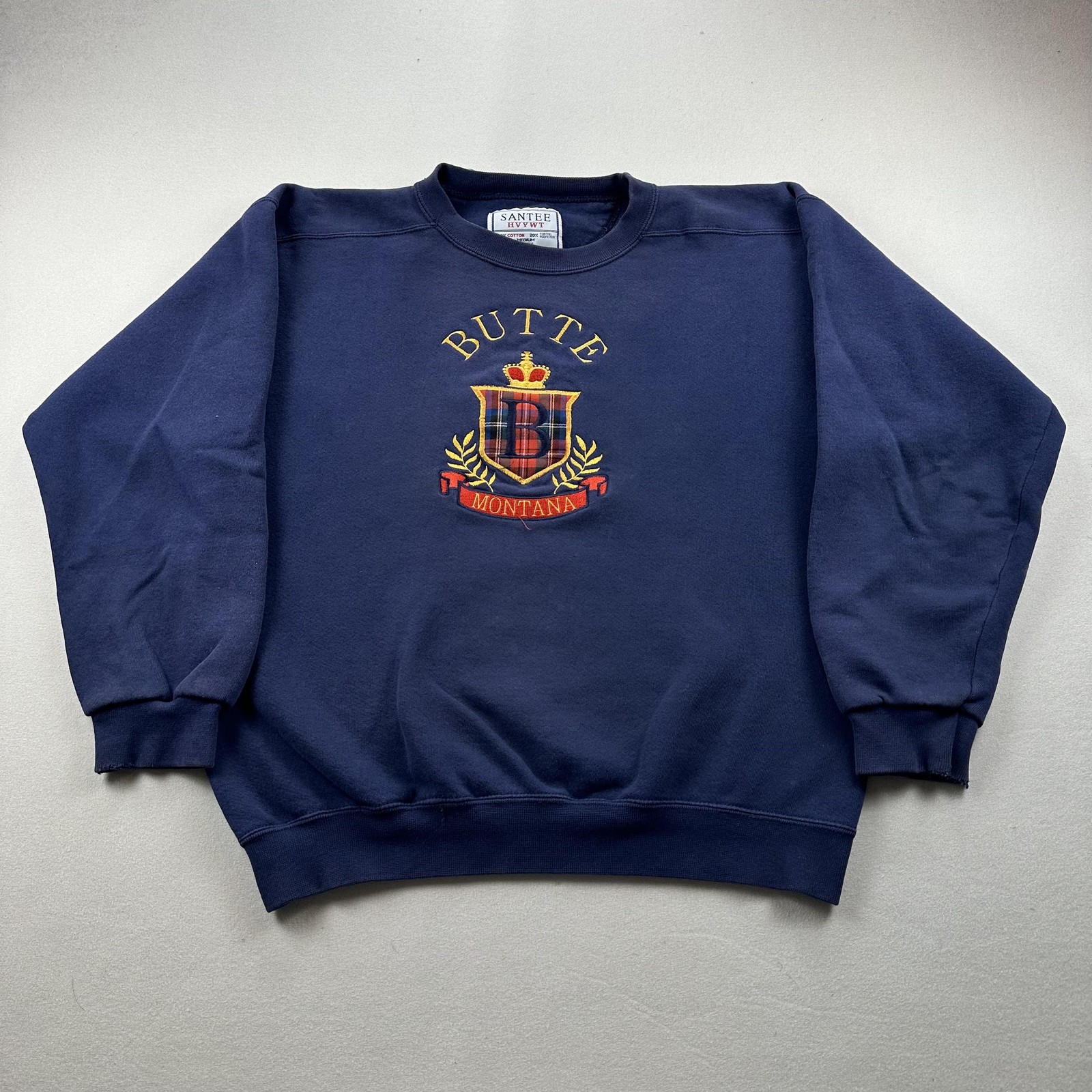 Vintage Butte Montana Sweatshirt Mens Medium Navy Blue City Richest Hill USA 90s