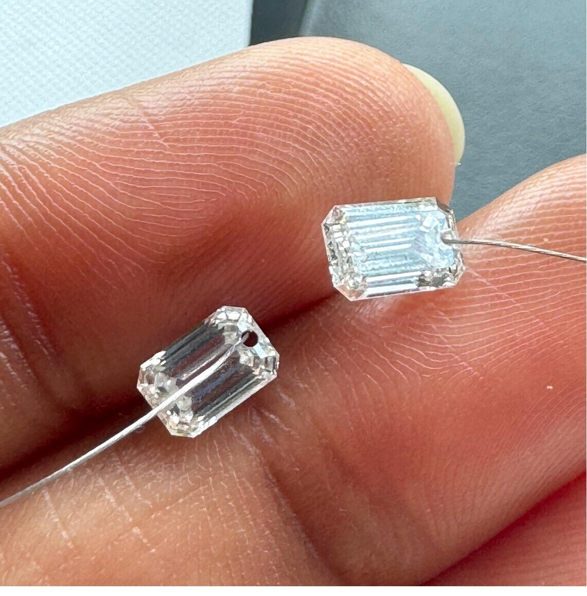 1 Pcs Drilled Lab Grown Emerald Cut Diamond Loose 3mm - 7mm Emerald CVD Diamond