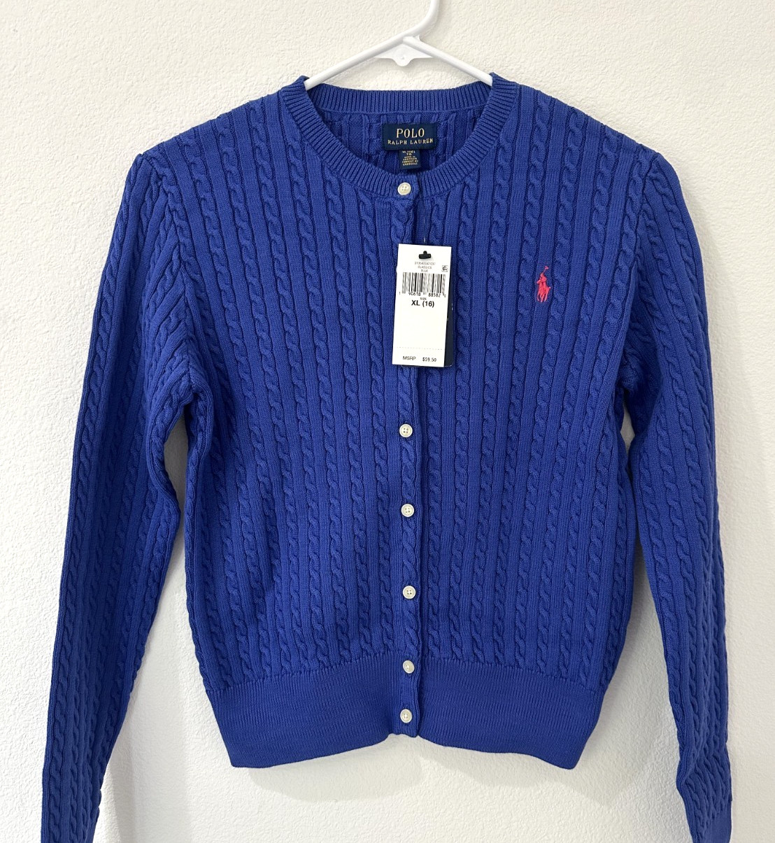 Polo Ralph Lauren Girls Blue Cardigan Cable Knit Sweater Size XL NWT Polo Ralph Lauren Girls Blue Cardigan Cable Knit Sweater Size XL NWT