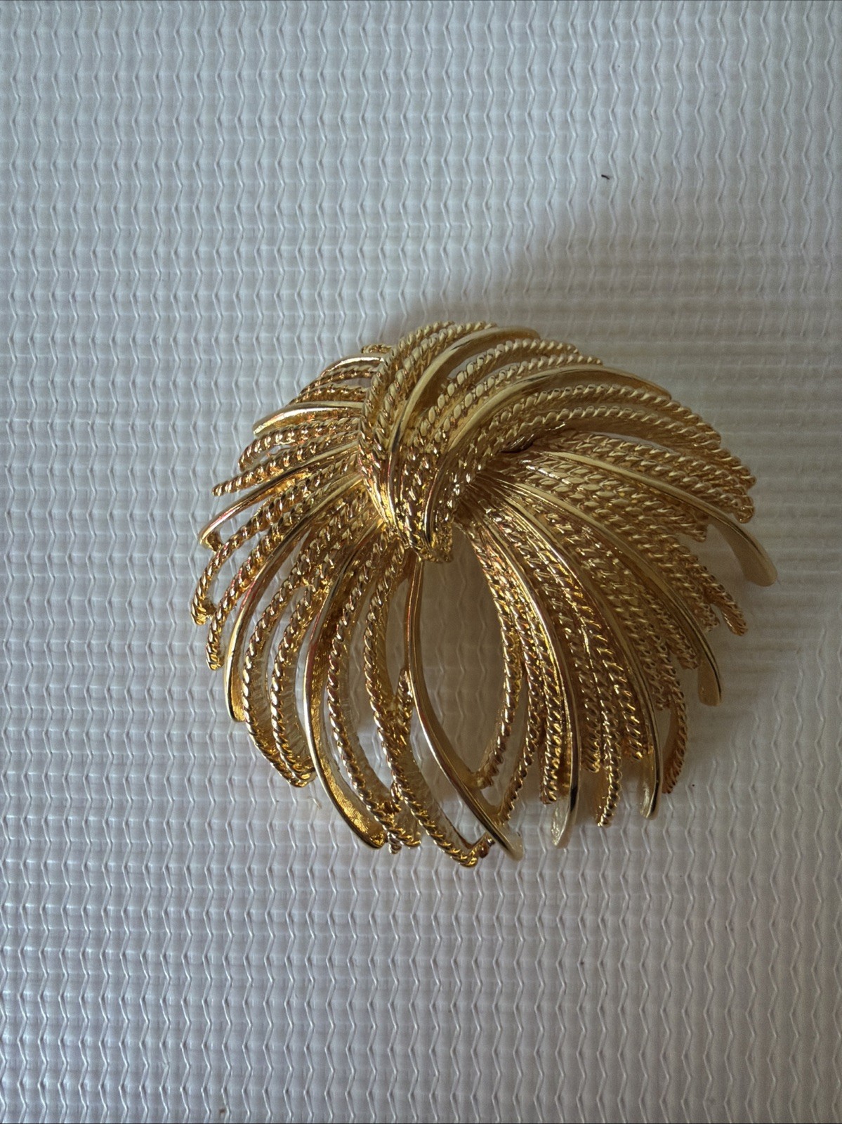 Vintage Signed Monet Goldtone Dome Textured Ribbon Swirl Statement Pin