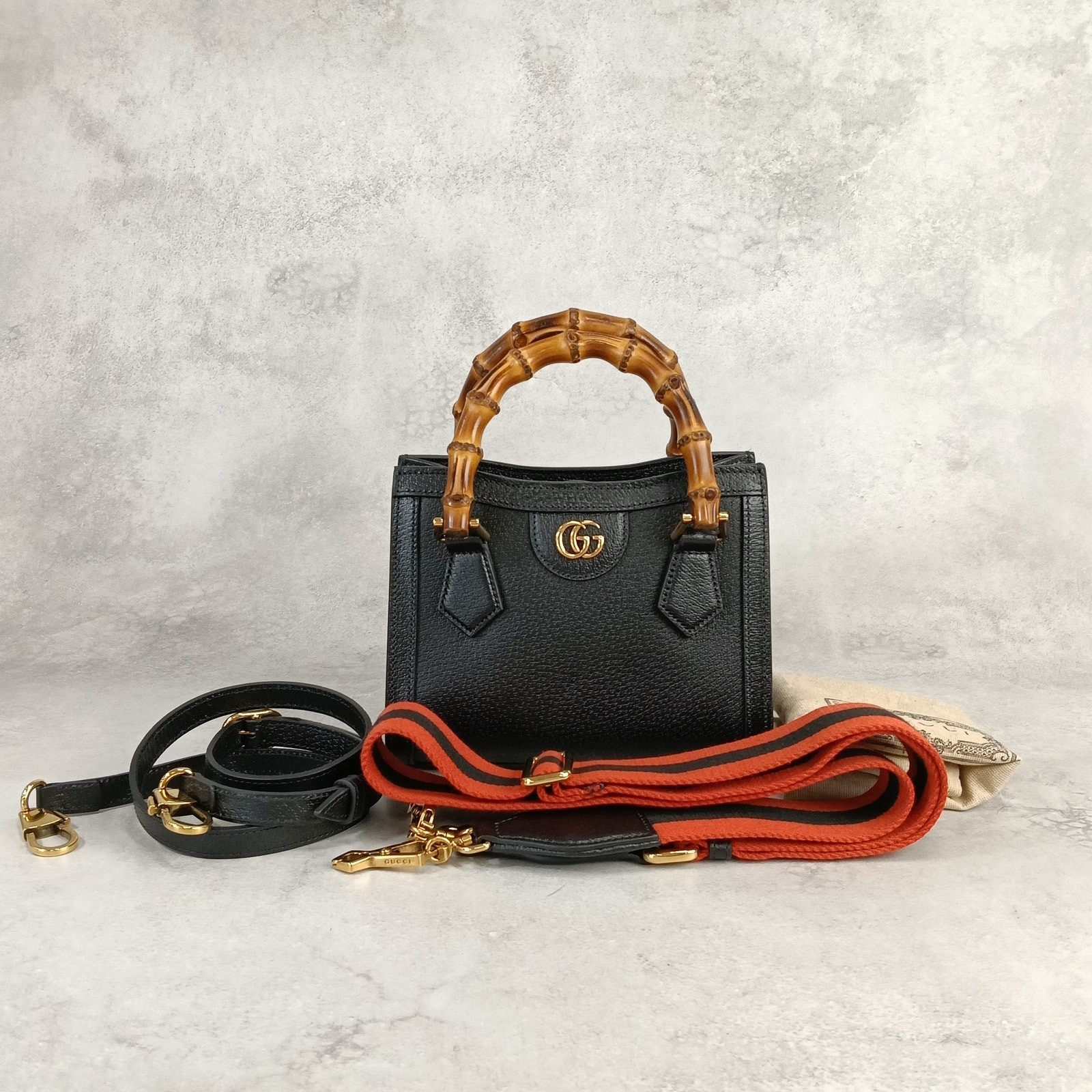 GUCCI Diana Mini Tote Bag black 2WAY bag AUTHENTIC