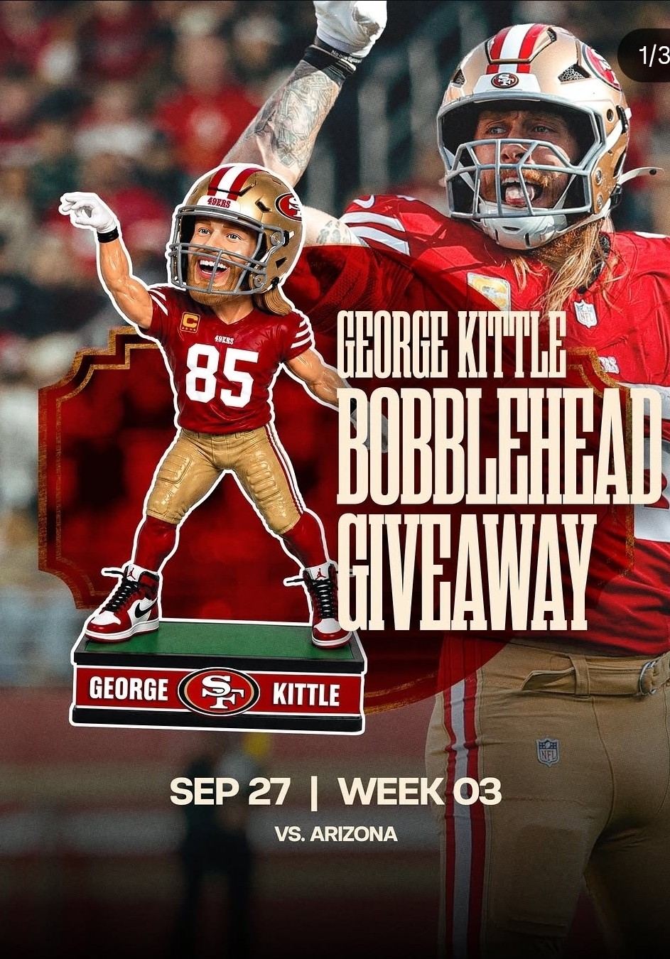 🟥🟨 George Kittle 10 Year Club Bobblehead SF 49ers SGA 9/27/26 PRESALE 🟥🟨