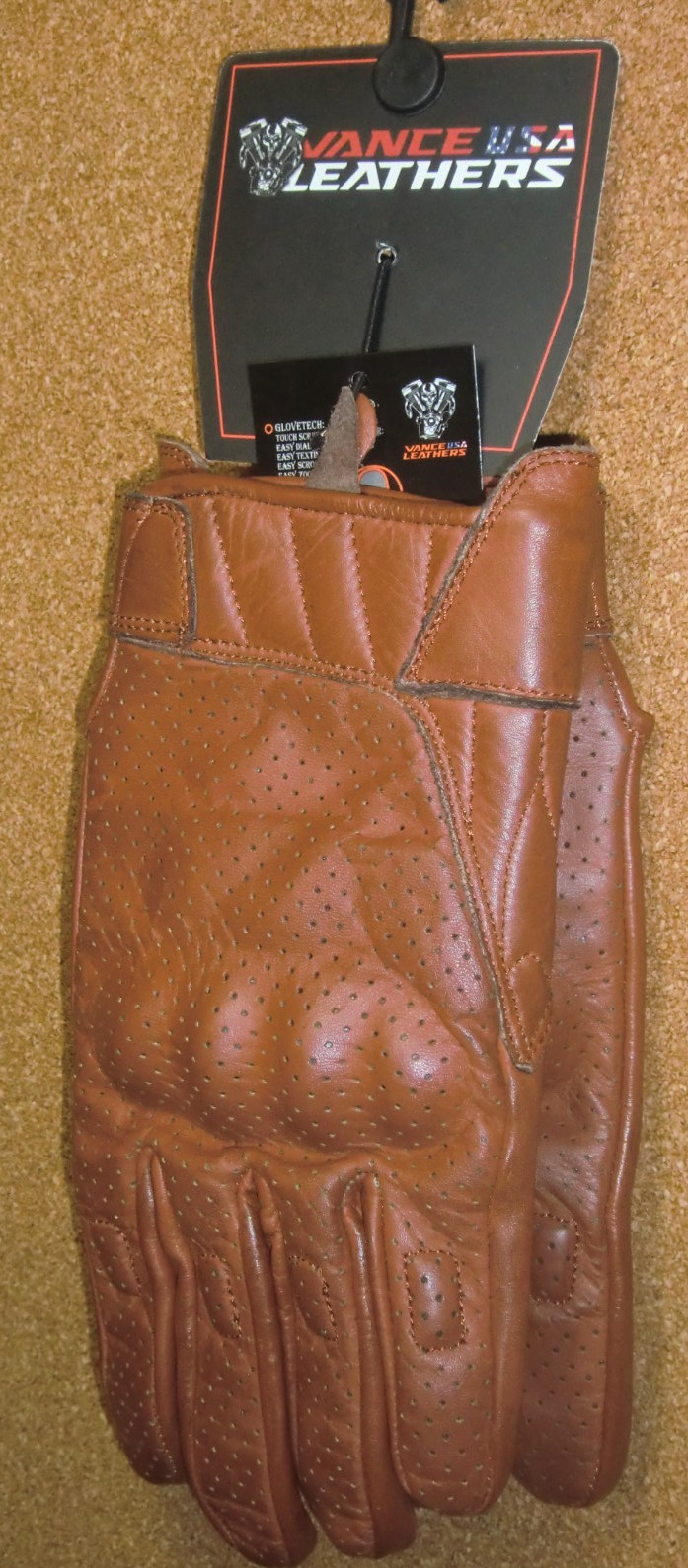 Vance Leathers Men's Premium Waxed Leather Perforated Motorcycle Gloves / Large