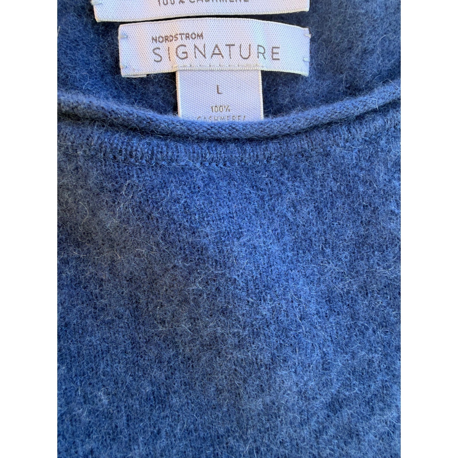 Nordstrom Signature Blue 100% Cashmere Crew Neck Sweater Womens Large L