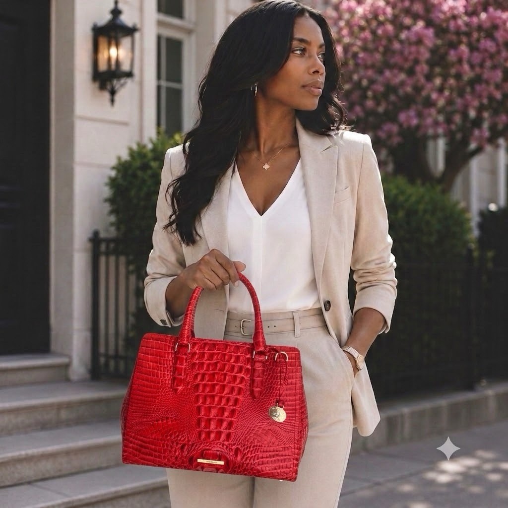 Brahmin Small Finley Satchel Sriracha Red Melbourne Leather