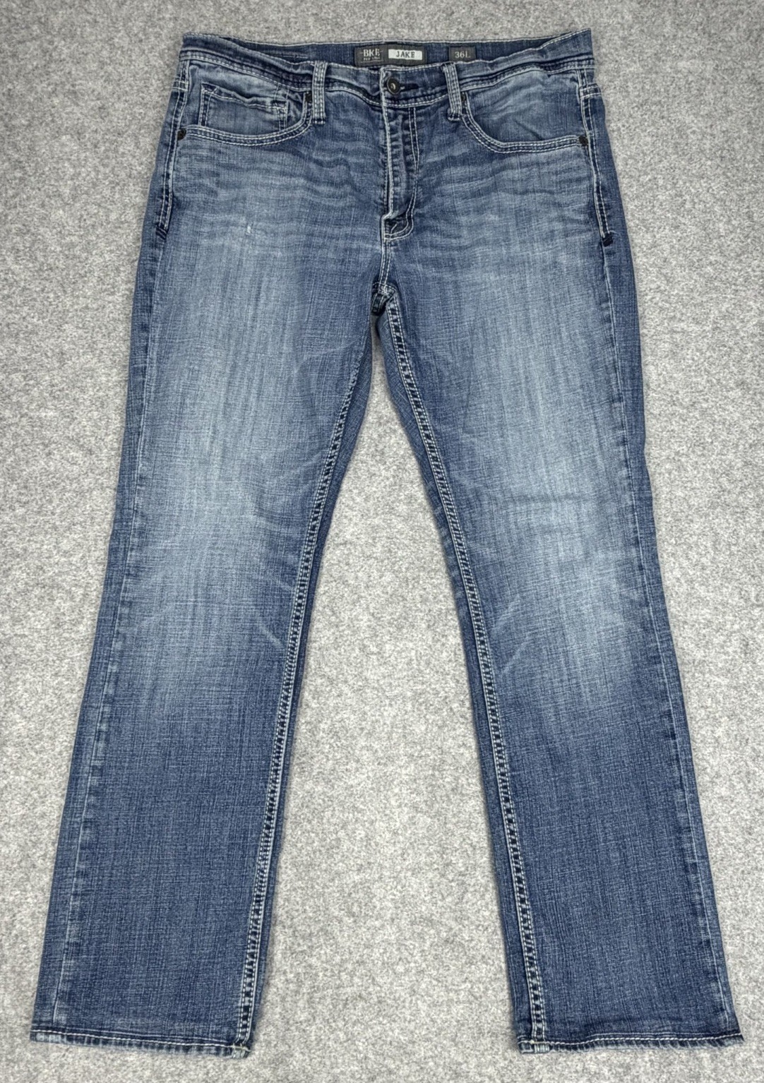BKE Jeans Mens 36L (Fit 36x30) Blue Denim Jake Straight Leg Stretch Distressed BKE Jeans Mens 36L (Fit 36x30) Blue Denim Jake Straight Leg Stretch Distressed