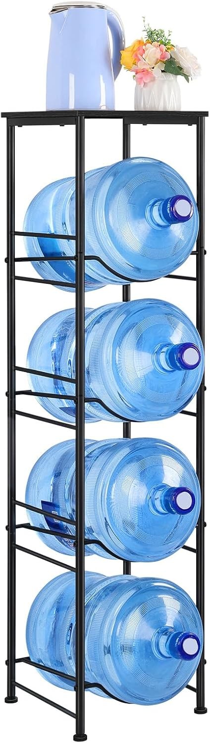 4 Tier Water Bottle Holder w/Storage Shelve Heavy Duty Water Cooler Jug Holder