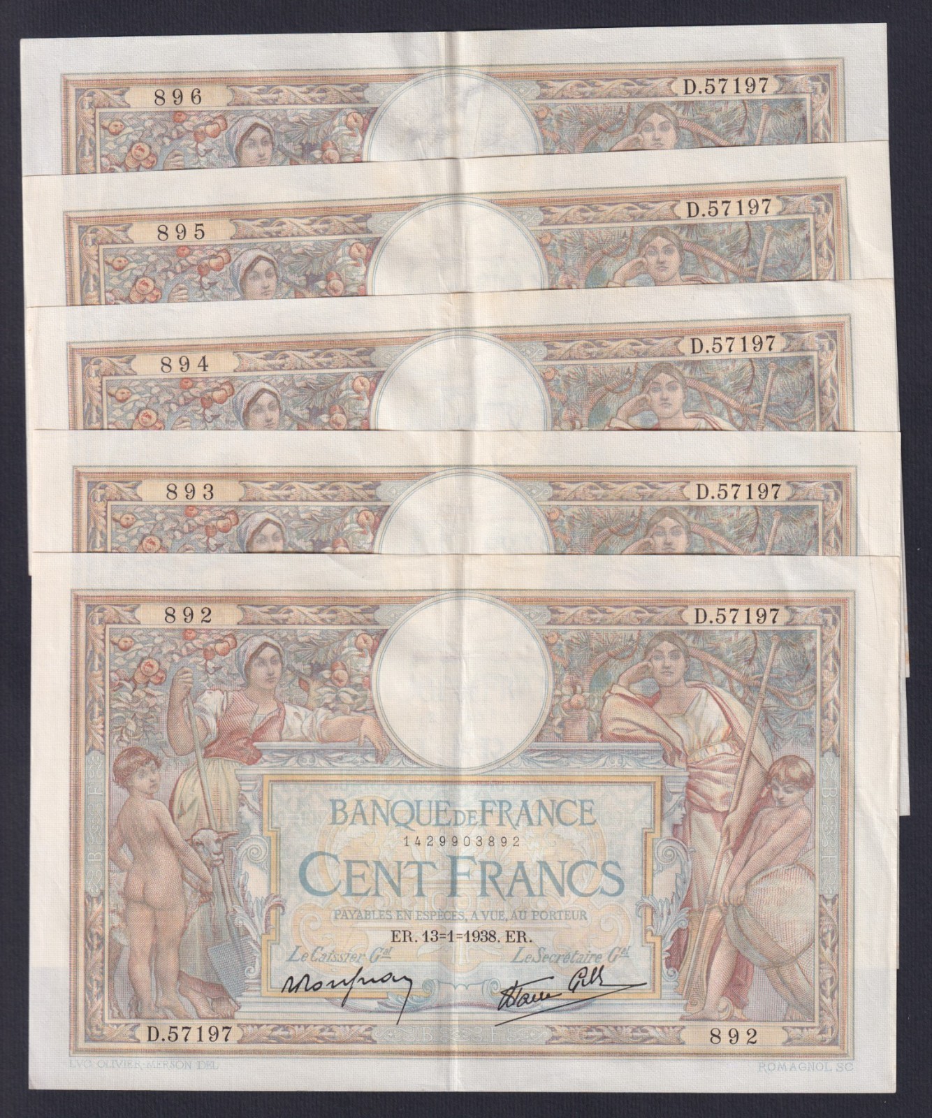 France 100 Francs Luc Oliver Merson 13.01.1938 P.-86b SPL+/XF+ Banknote