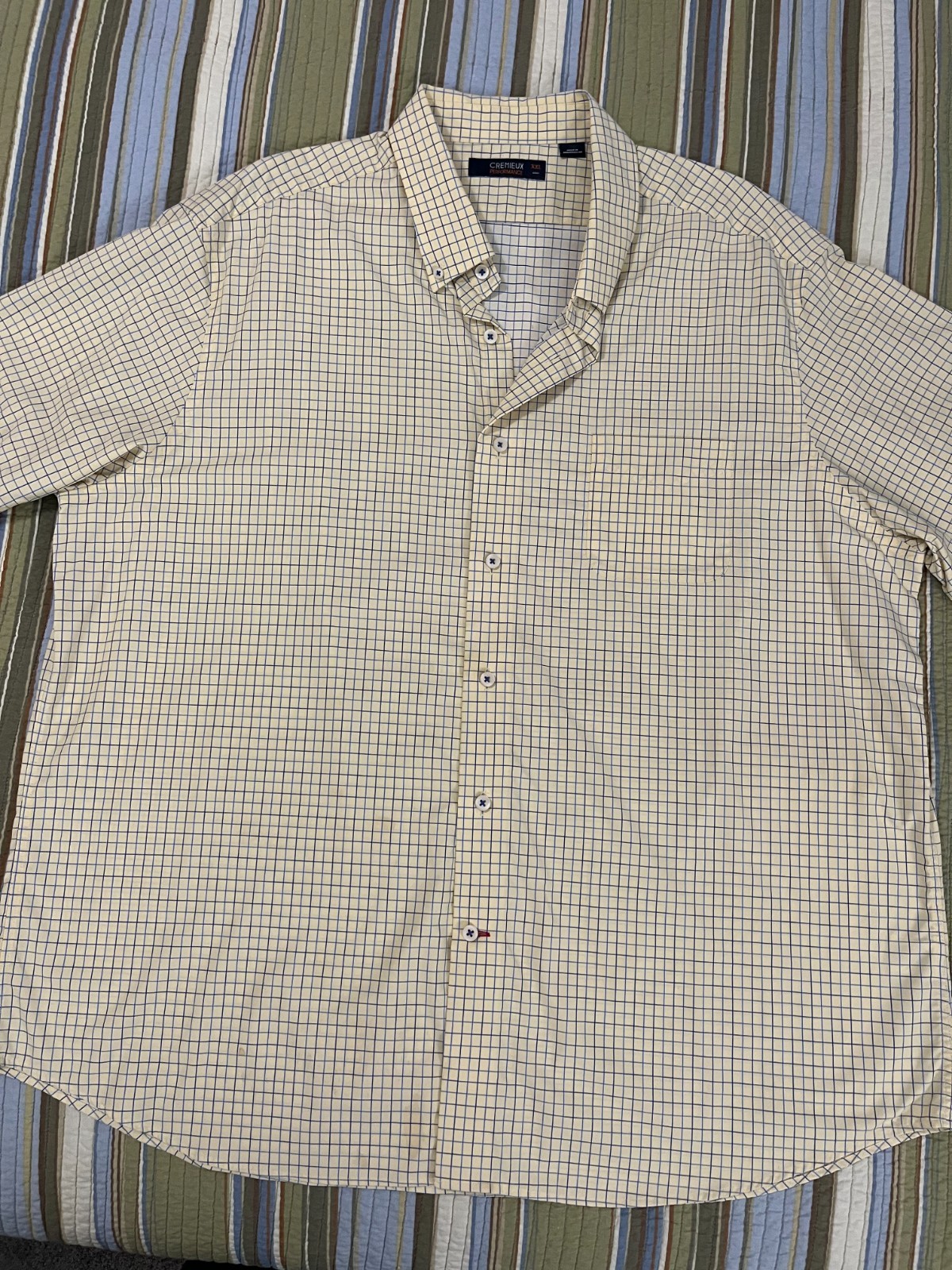 Cremieux Performance Men\'s SS Shirt XXL Yellow w/Blue Check