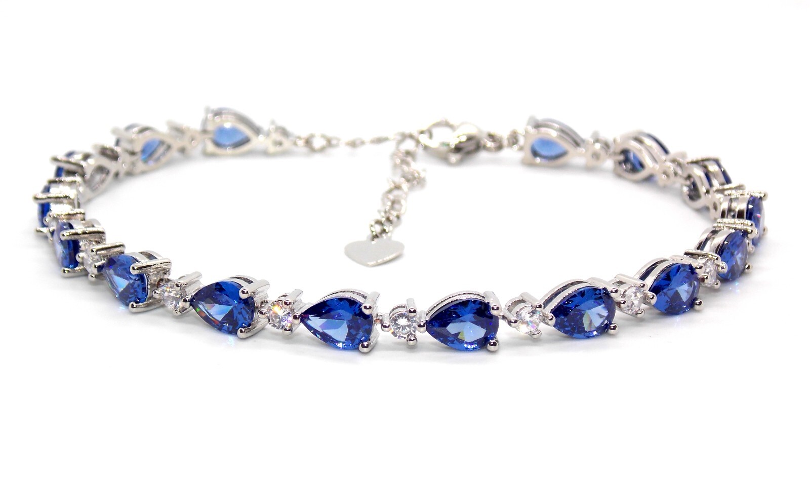Silver Tanzanite & Diamond 12.48ct Adjustable Tennis Bracelet(Free Gift Box)