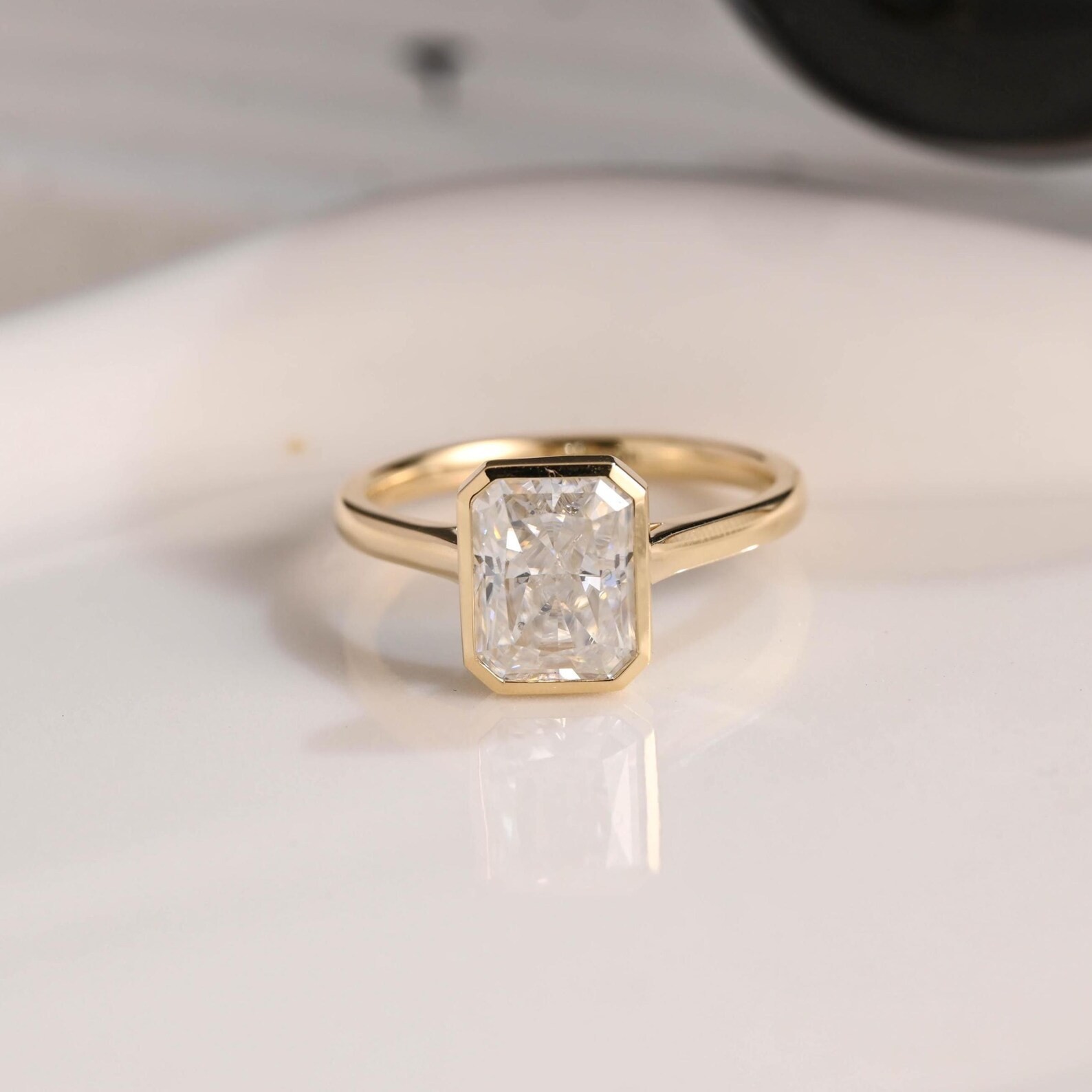 2.50Ct Radiant Cut Certified Moissanite Bezel Set 14k Yellow Gold Plated Ring