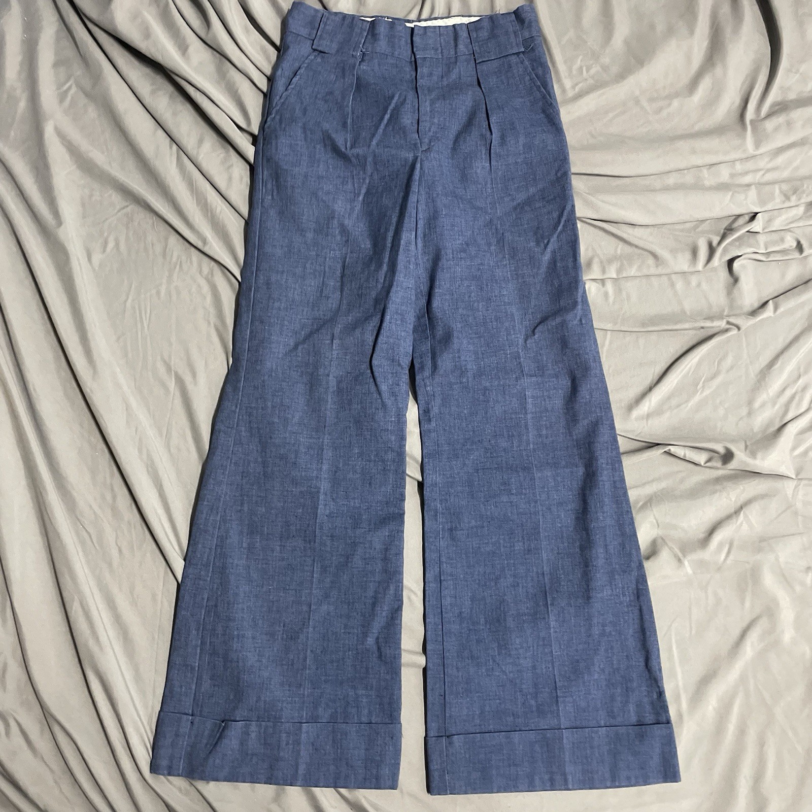 Vintage 60s Women’s Blue Wide Leg Flare Slacks Pants Trousers Sz 27x29 USA Made