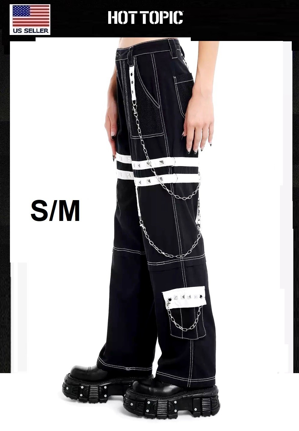 Hot Topic Tripp Pants Punk Rock Gothic Trouser Suspender Chain bondage Skater