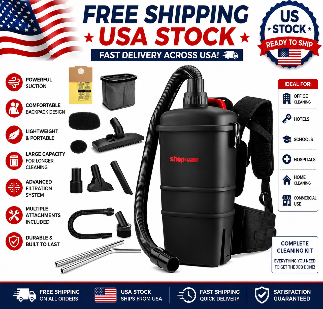 5430299 Backpack Vacuum Commercial, 1.5 Gallon 4.5 PHP Ergonomic Canister Vac...