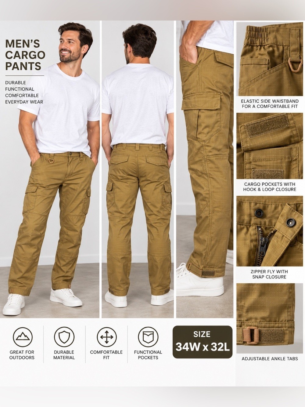 Men\'s tactical Pants in khaki - Comfortable Functional Fit