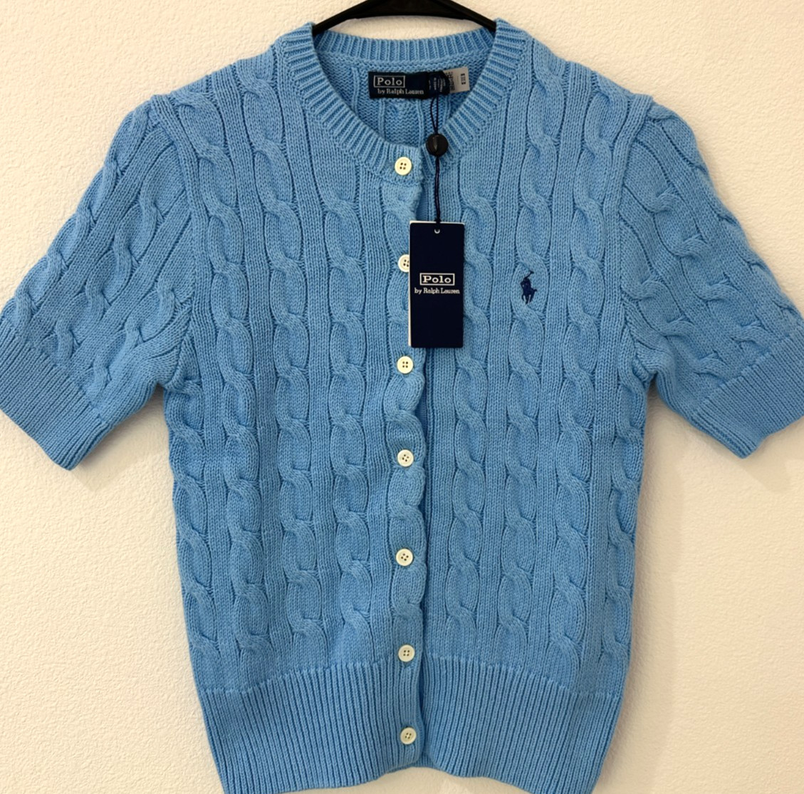 Polo Ralph Lauren Women’s Cable Knit Short Sleeve Cardigan Blue S