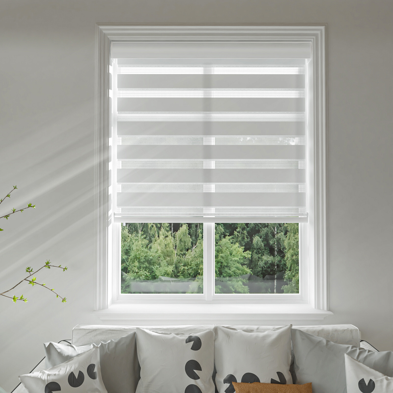 Horizontal Shade Window Blind Zebra Dual Roller Blinds Curtains,Easy to Install