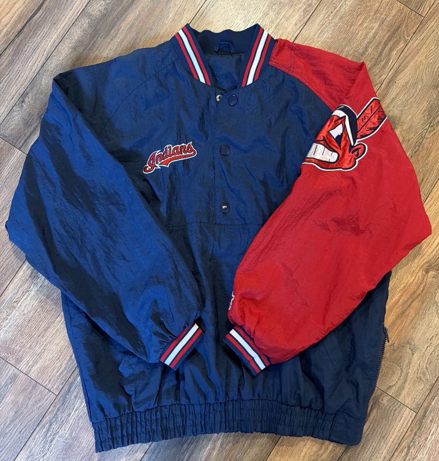 Vintage Starter Cleveland Indians Pullover Jacket Chief Wahoo Men’s XL Blue MLB