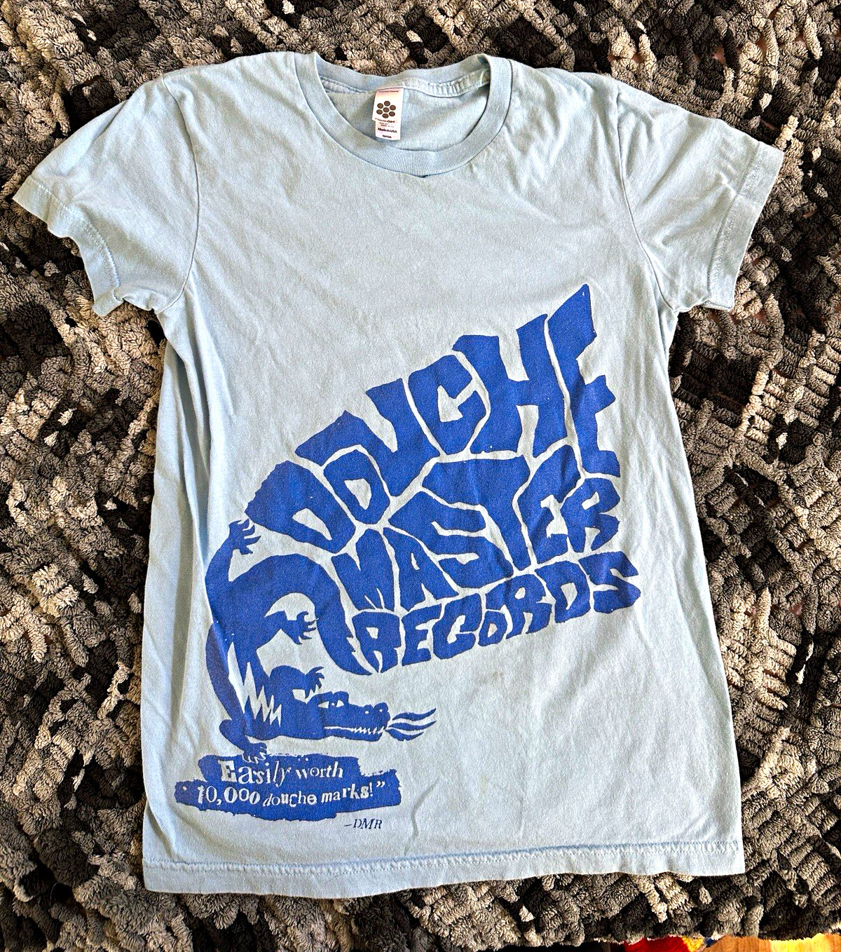 American Apparel Girls M Light Blue Douche Master Records Graphic Logo Tee