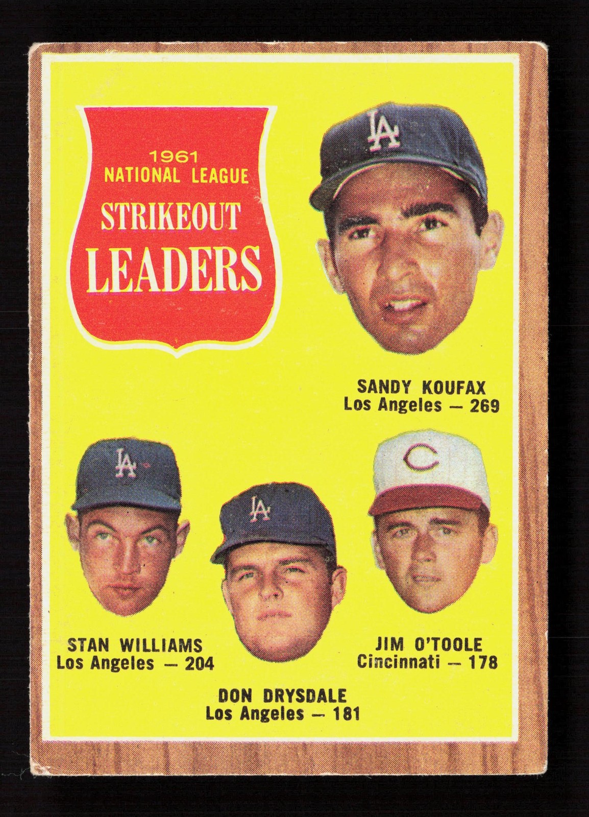 1962 Topps #60 1961 NL Strikeout Leaders (Koufax/Williams/Drysdale/O\'Toole) 1962 Topps #60 1961 NL Strikeout Leaders (Koufax/Williams/Drysdale/O\'Toole)