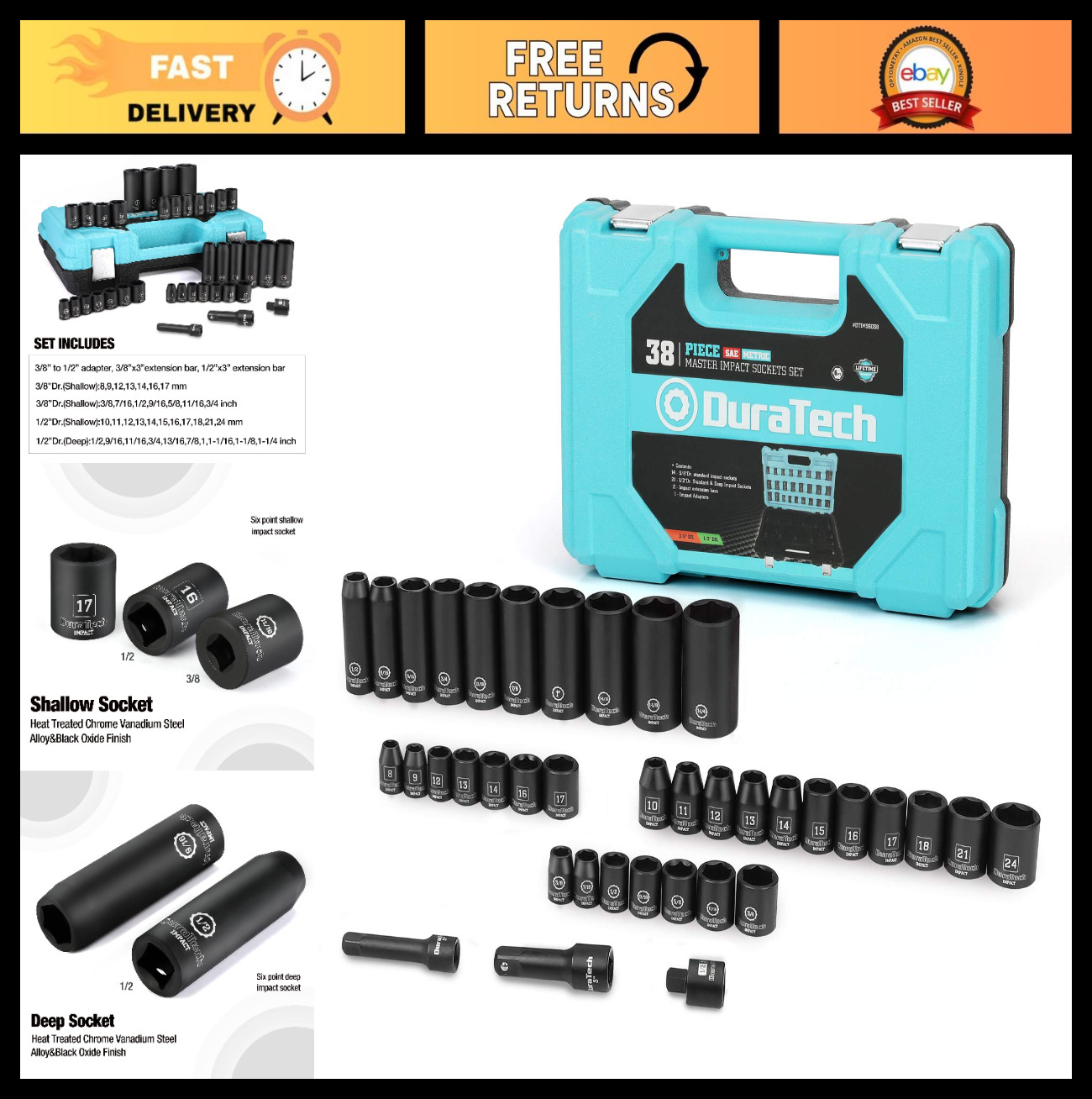 38PC Impact Socket Set - 1/2\ 38PC Impact Socket Set - 1/2\