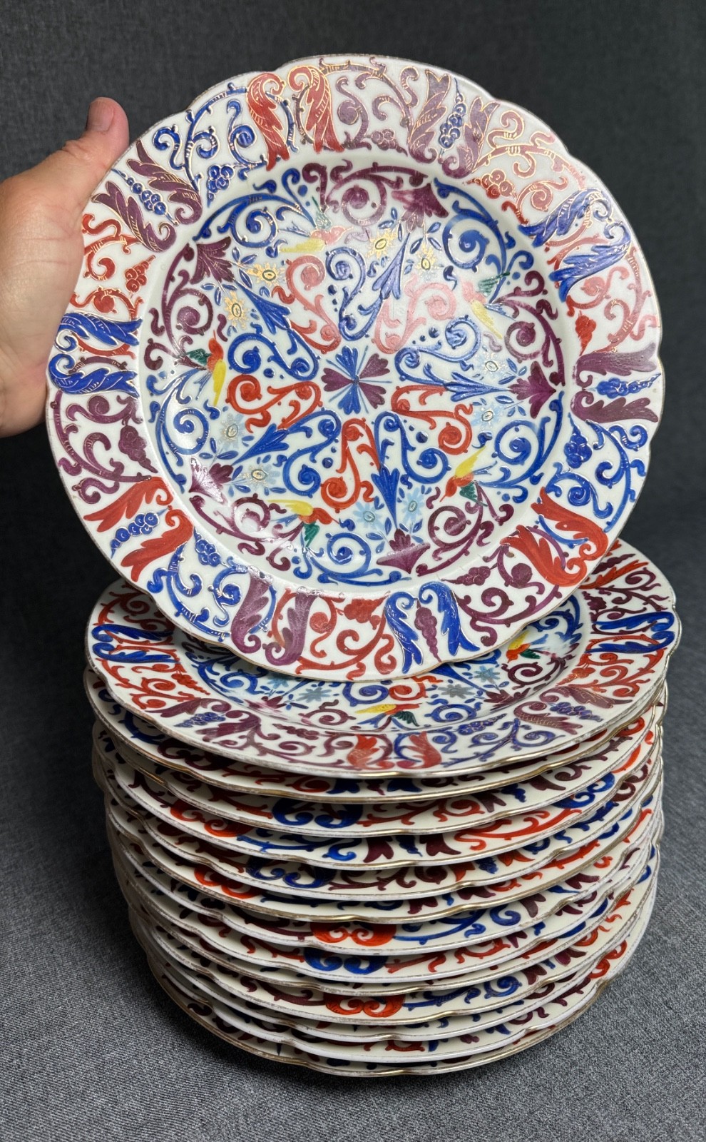 Antique 1880s FISCHER MIEG RB China Dinnerware Turkish Moorish Scroll Gilt READ