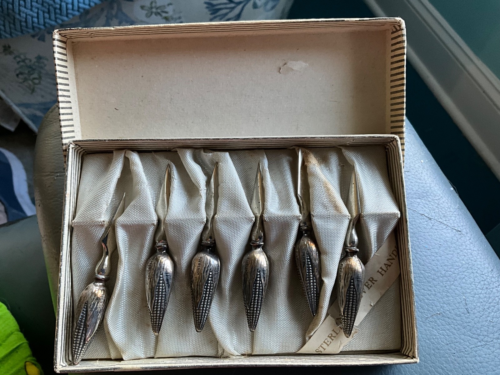 6 Sterling silver corn cob holders still in the box 6 Sterling silver corn cob holders still in the box