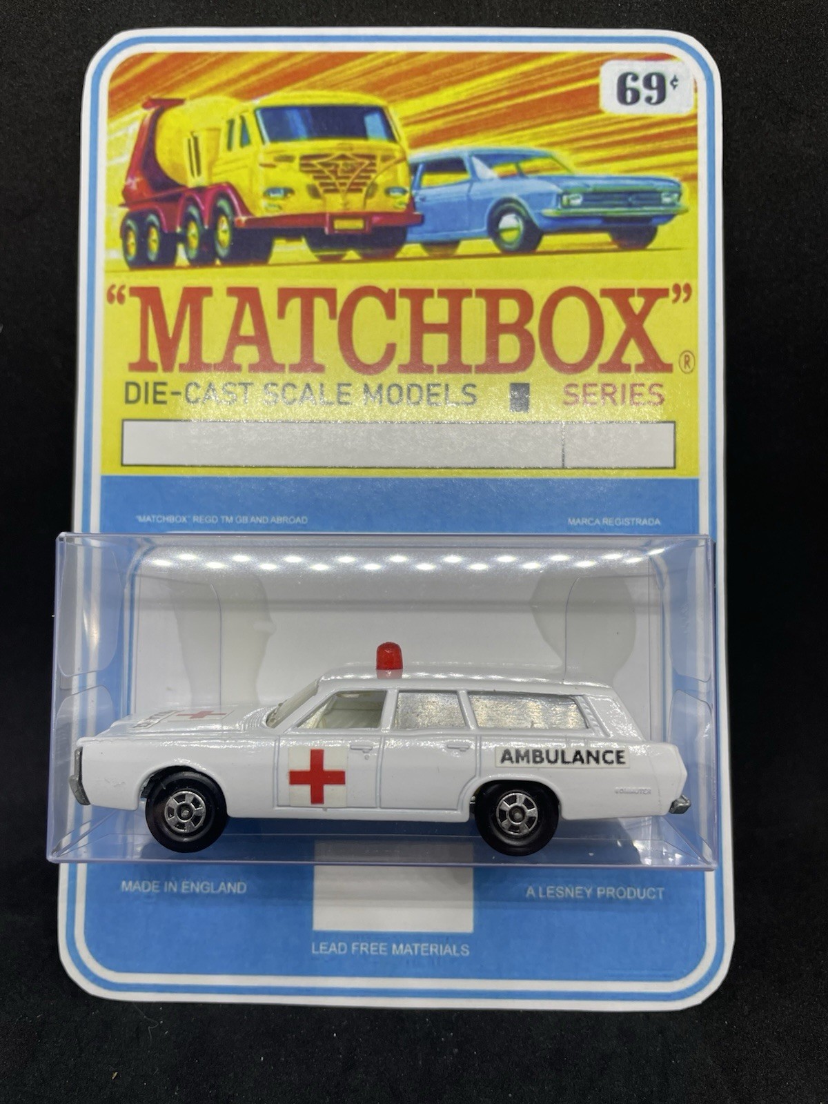 Lesney Matchbox 55 Custom SF Wheels Mercury Ambulance Blister Pack