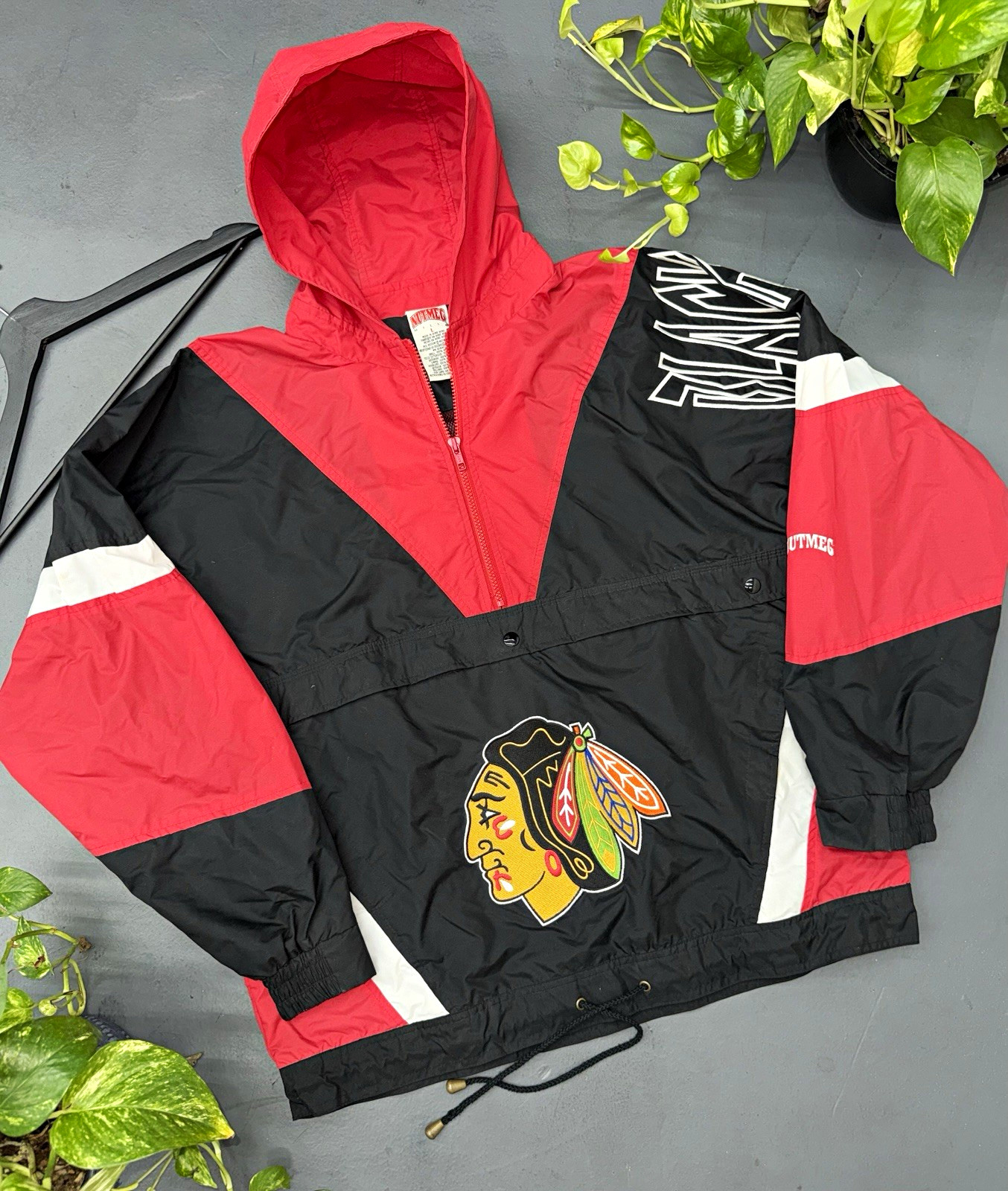 Vintage Chicago Blackhawks Nutmeg Windbreaker Pullover Hoodie