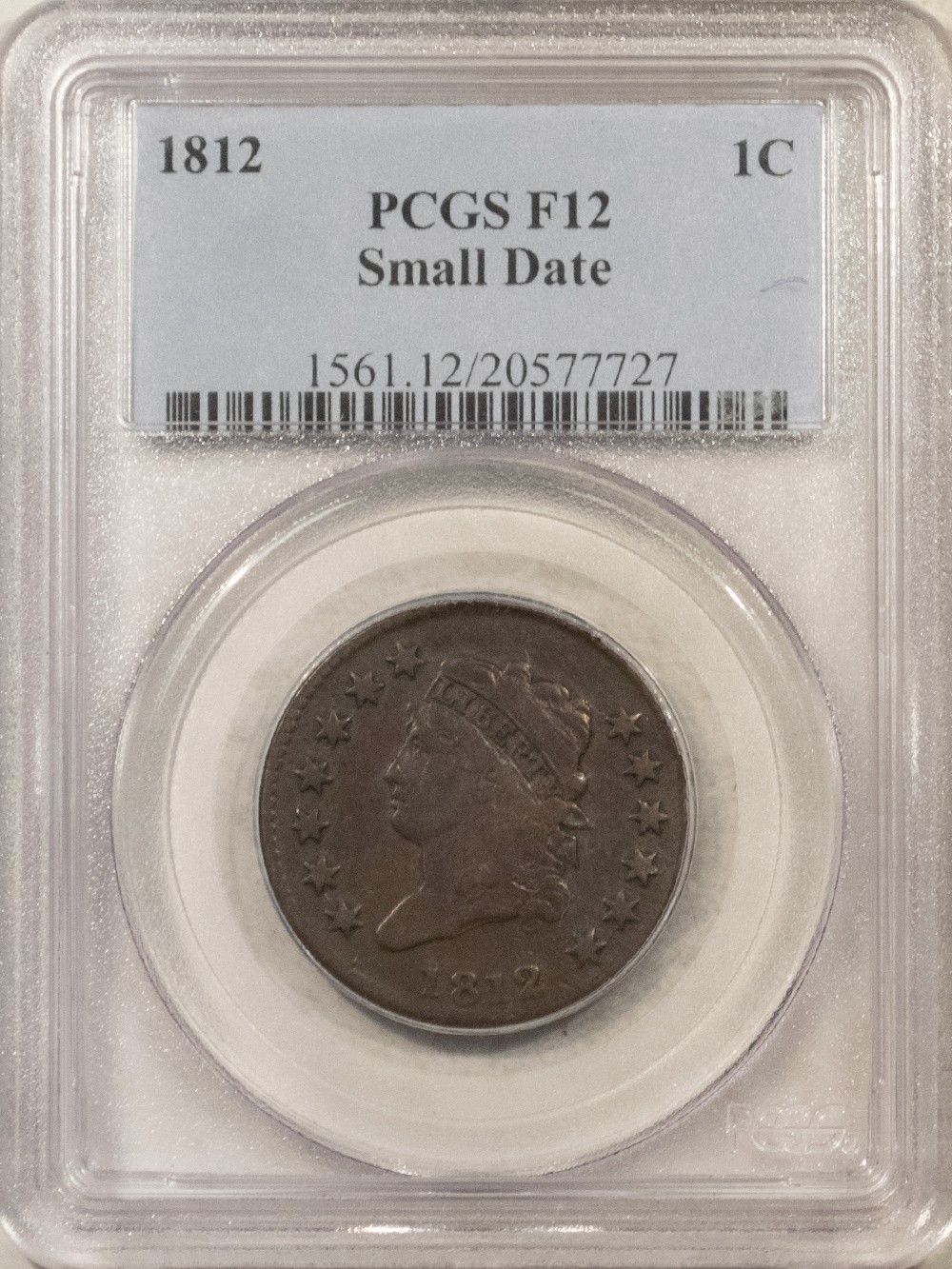 1812 CLASSIC HEAD LARGE CENT, SMALL DATE - PCGS F-12