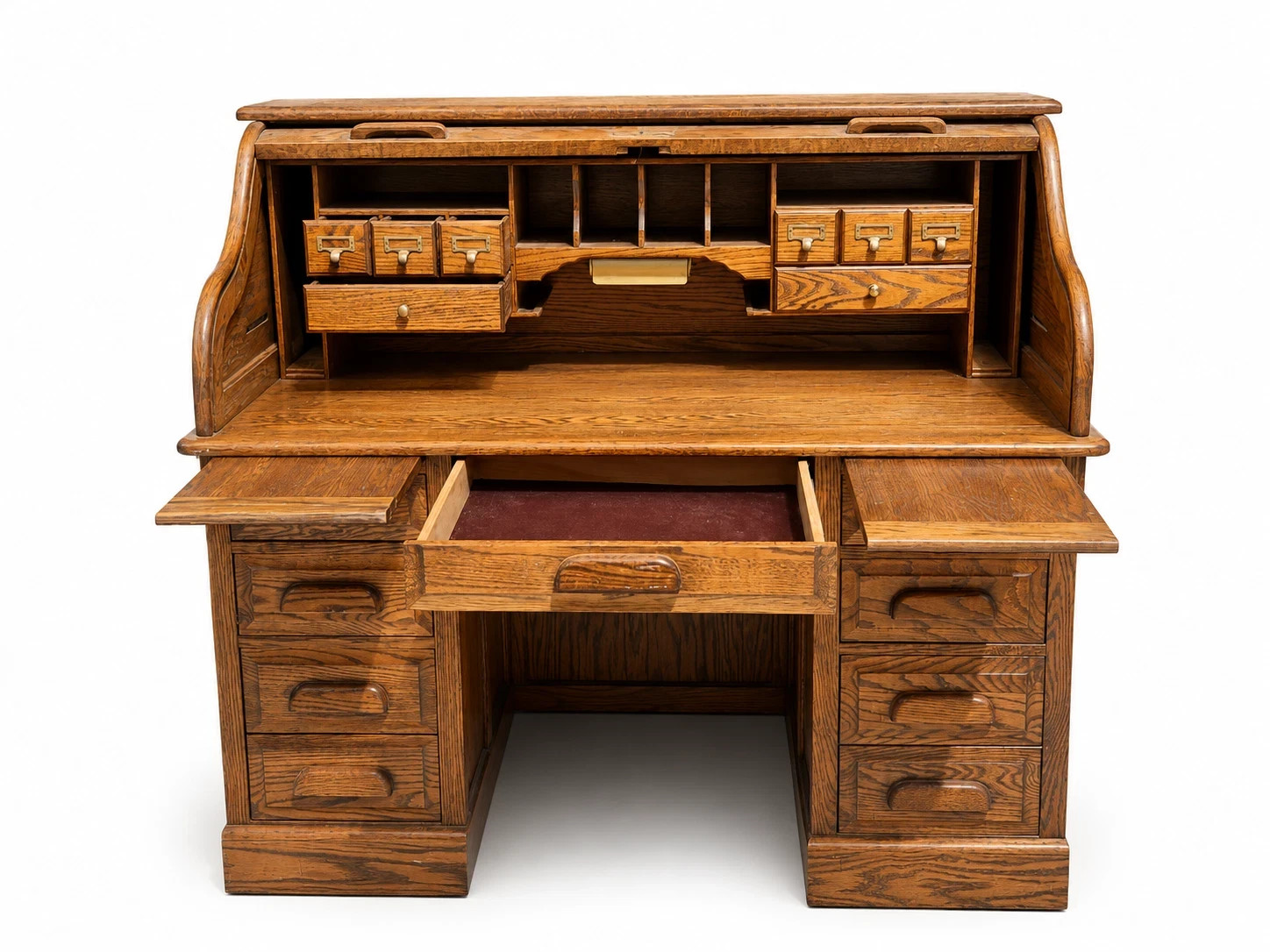 Stuart’s Oak Roll Top Desk Vintage Tambour Executive Pedestal Desk Office Qual