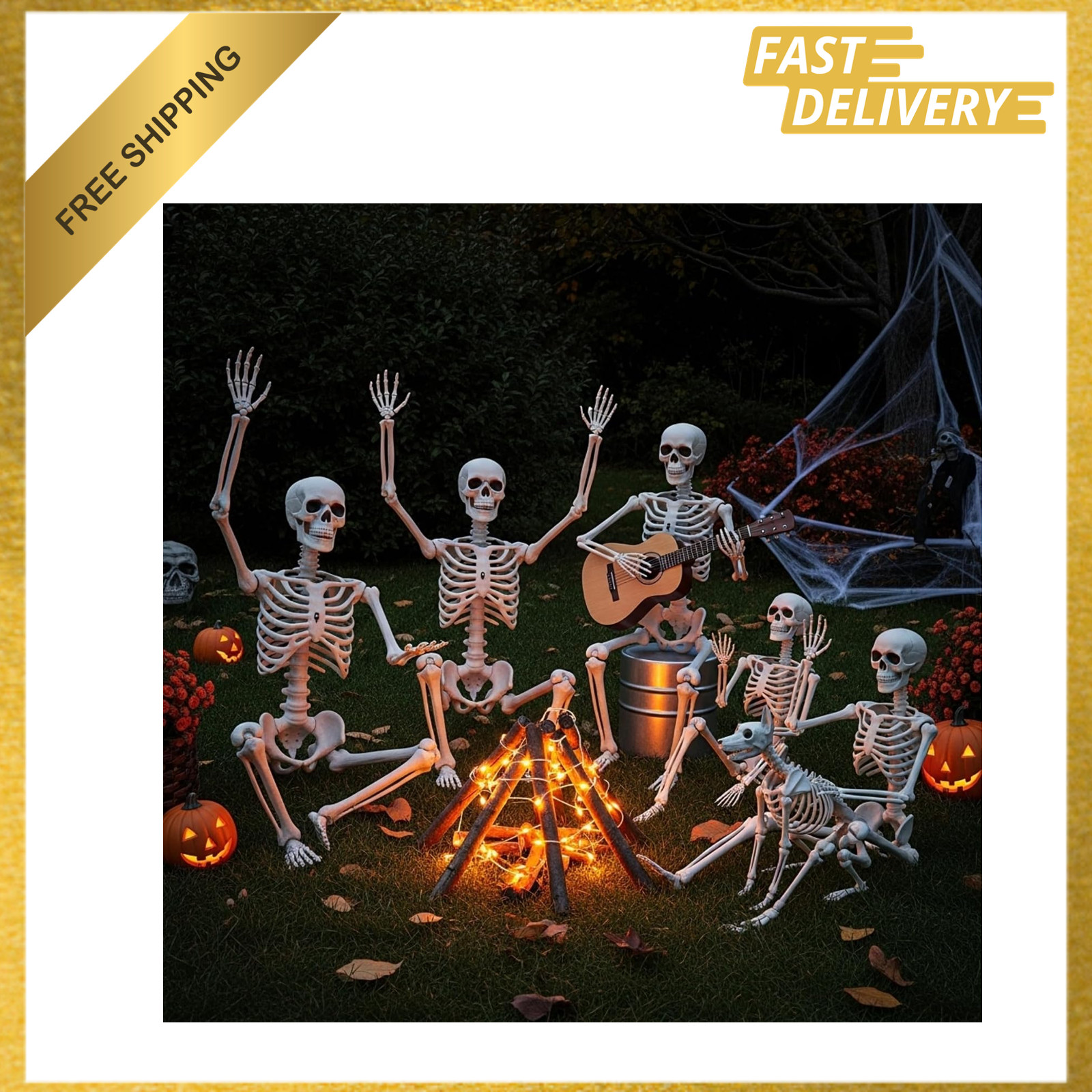 6 Piece Life Size Halloween Skeletons Set, Full Size Plastic Decor, 5.4 Feet and