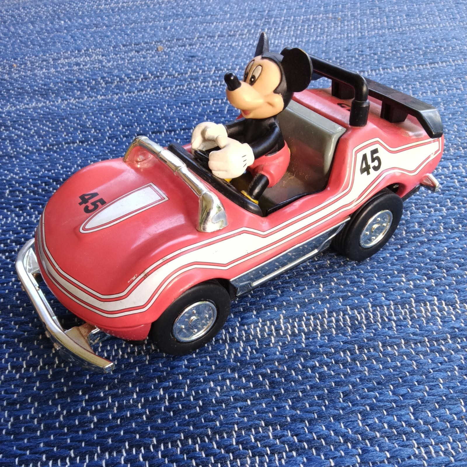 Vintage Disney Mickey Mouse  Car #45 Pull Back & Go Red Convertible Toy Race Car