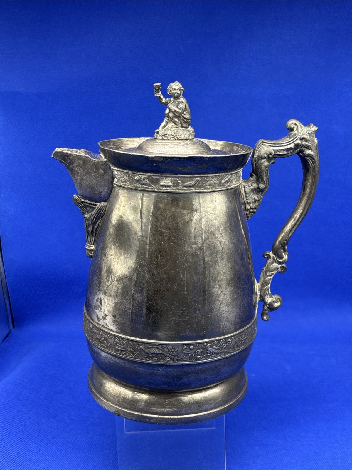Antique 1868 Meriden B Co Large Silver Plated Hot Cold Pitcher #70  DAMAGED