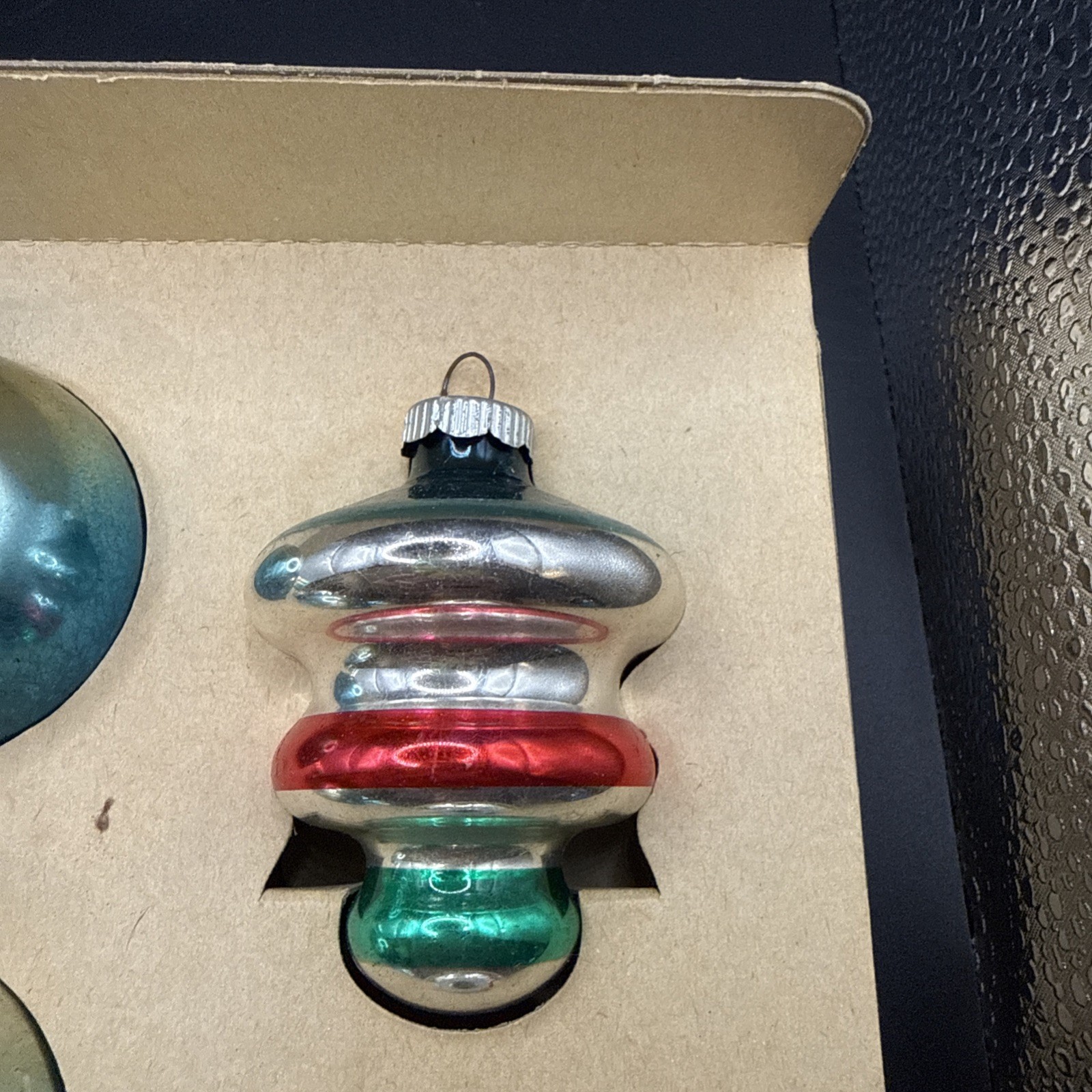 Vintage BOX OF 10 SHINY BRITE GLASS CHRISTMAS TREE ORNAMENTS BALLS, BELLS