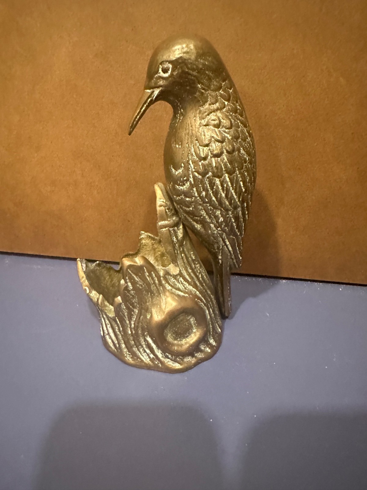 Vintage MCM Brass Woodpecker Bird Tree Trunk Stump Brass Vase Holder 7” Vintage MCM Brass Woodpecker Bird Tree Trunk Stump Brass Vase Holder 7”