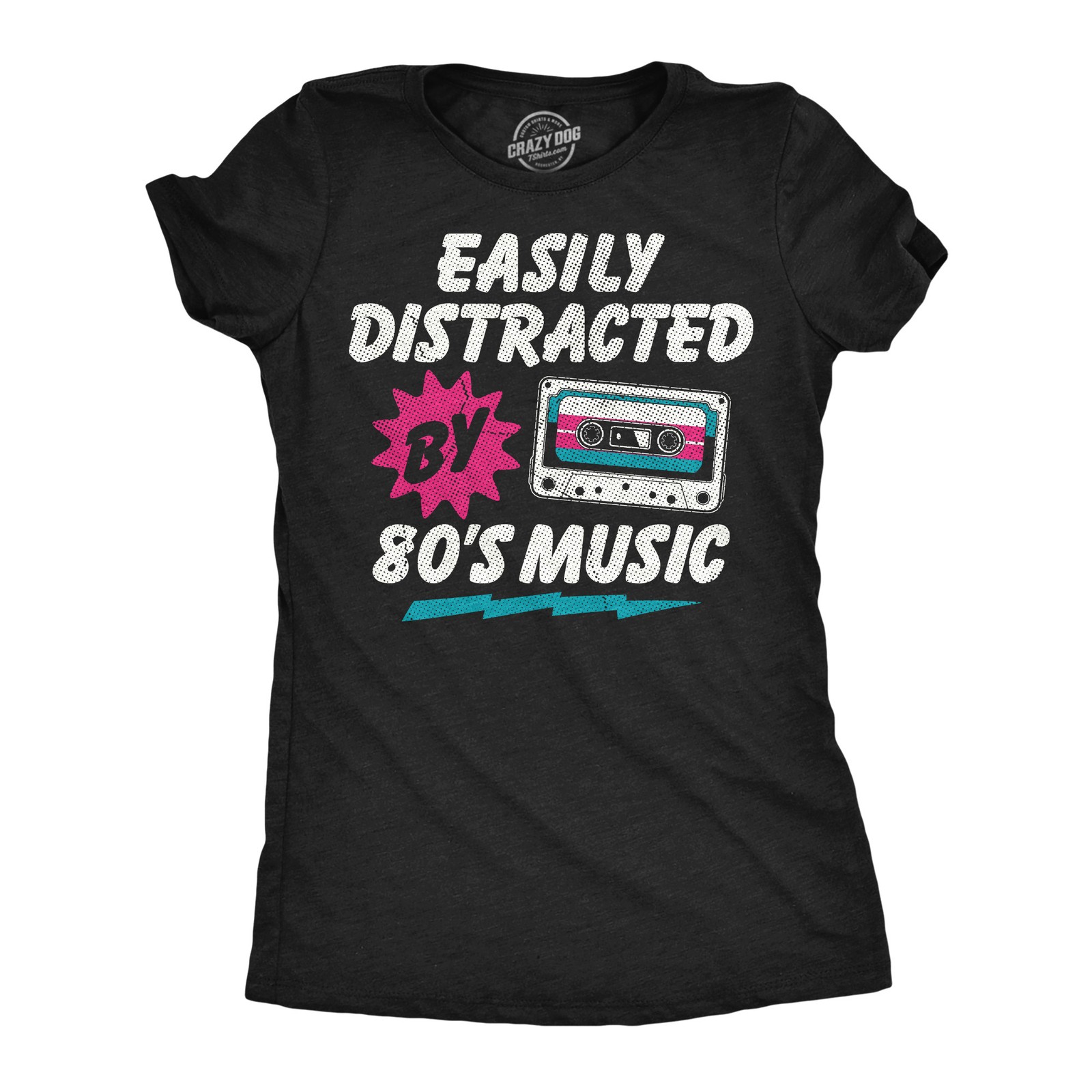 Womens Funny T Shirts Easily Distracted By 80s Music Sarcastic Retro Graphic