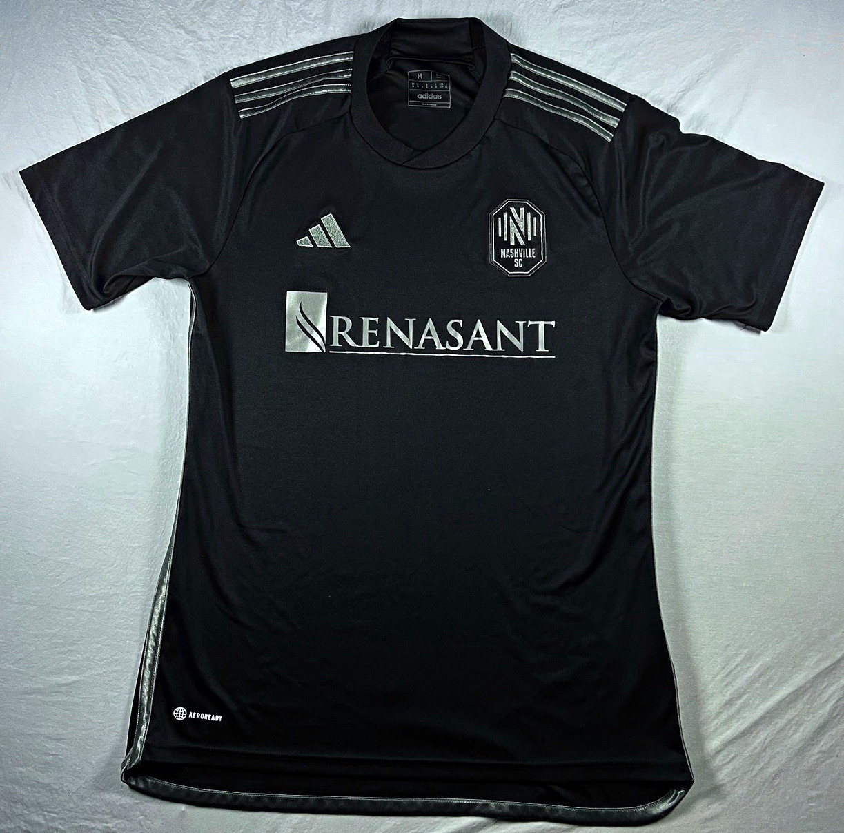adidas Nashville SC Black Aeroready Soccer Jersey Johnny Cash Renasant M adidas Nashville SC Black Aeroready Soccer Jersey Johnny Cash Renasant M