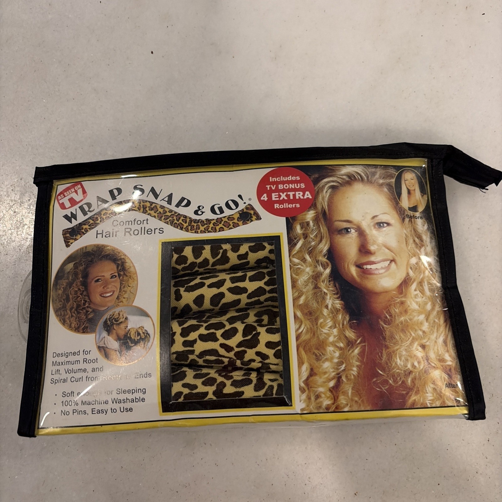 LOT OF 17 Vintage 2001 Wrap Snap & Go Cheetah Print Hair Rollers case & manual