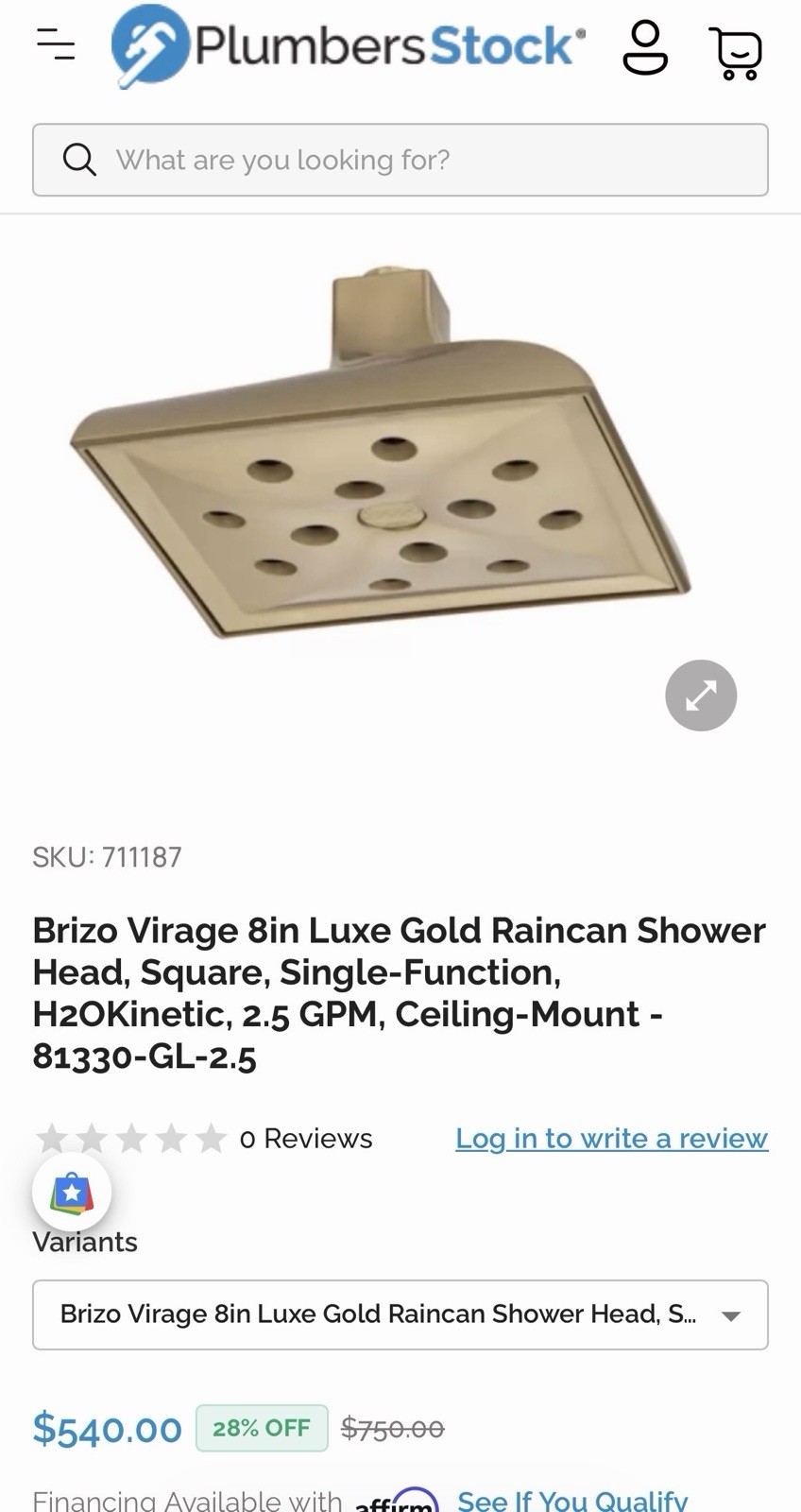 Brizo 81330-GL-2.5 Virage 2.5 GPM Single Function Shower Head / 81330-GL-2.5 Brizo 81330-GL-2.5 Virage 2.5 GPM Single Function Shower Head / 81330-GL-2.5