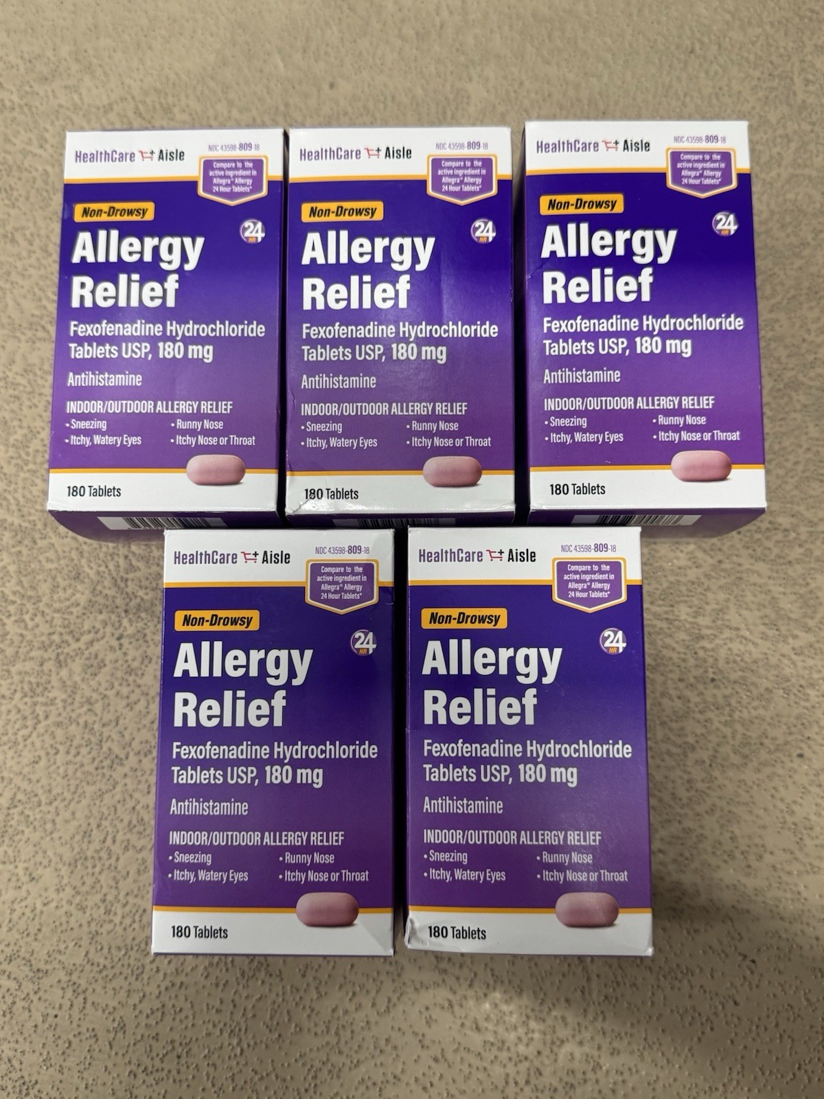 5x HealthCareAisle Allergy Relief Non-Drowsy Fexofenadine 180 Tablets Each 01/27