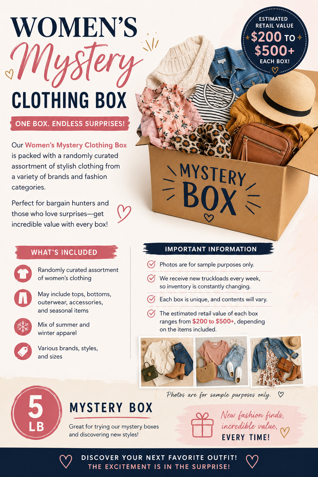 Women\'s Mystery Clothing Boxes Bulks 5lb Women\'s Mystery Clothing Boxes Bulks 5lb
