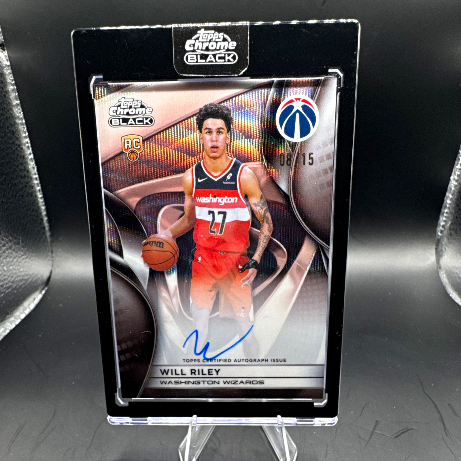 Topps 2025-26 Topps Chrome Black Will Riley RA-WR RC Auto Wizards 08/15 Topps 2025-26 Topps Chrome Black Will Riley RA-WR RC Auto Wizards 08/15