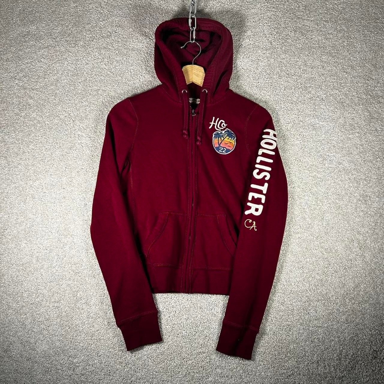 Y2K women\'s Hollister co burgundy surf zip up preppy hoodie Size S