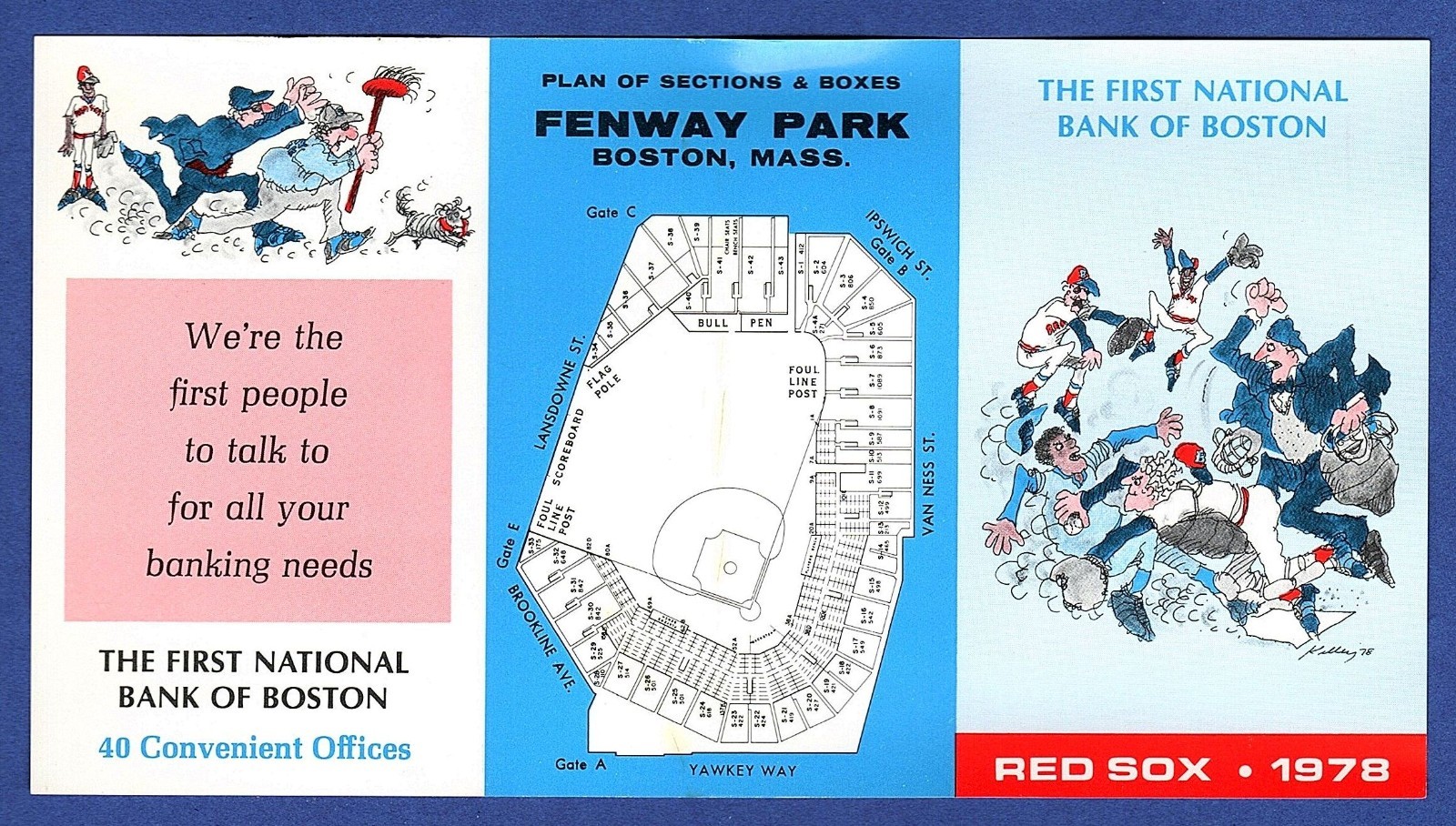 MLB BASEBALL 1978 BOSTON RED SOX pocket schedule FIRST NATIONAL BANK OF BOSTON MLB BASEBALL 1978 BOSTON RED SOX pocket schedule FIRST NATIONAL BANK OF BOSTON