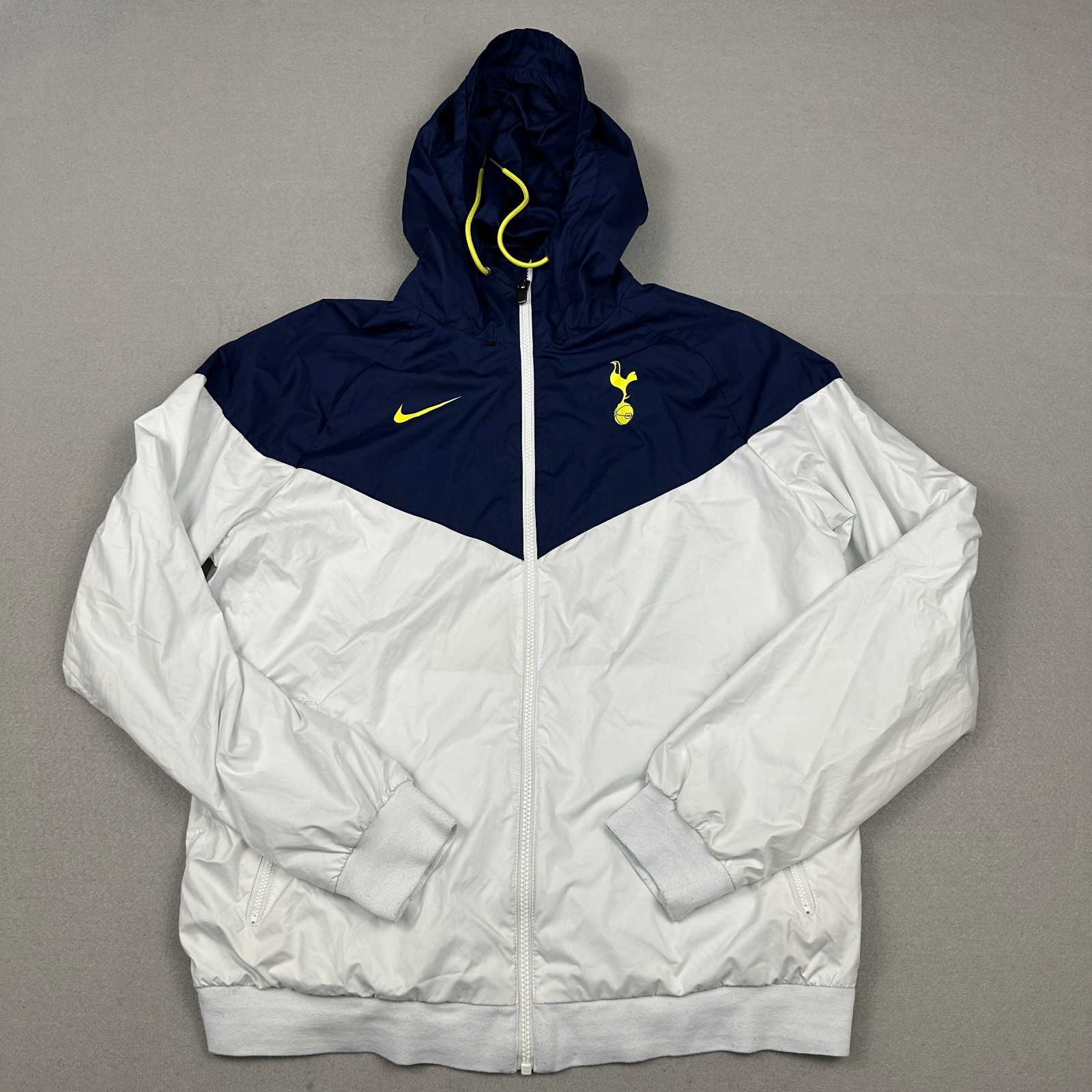 Tottenham Hotspur Jacket Men Large White Blue Nike Soccer Windrunner Hood L *