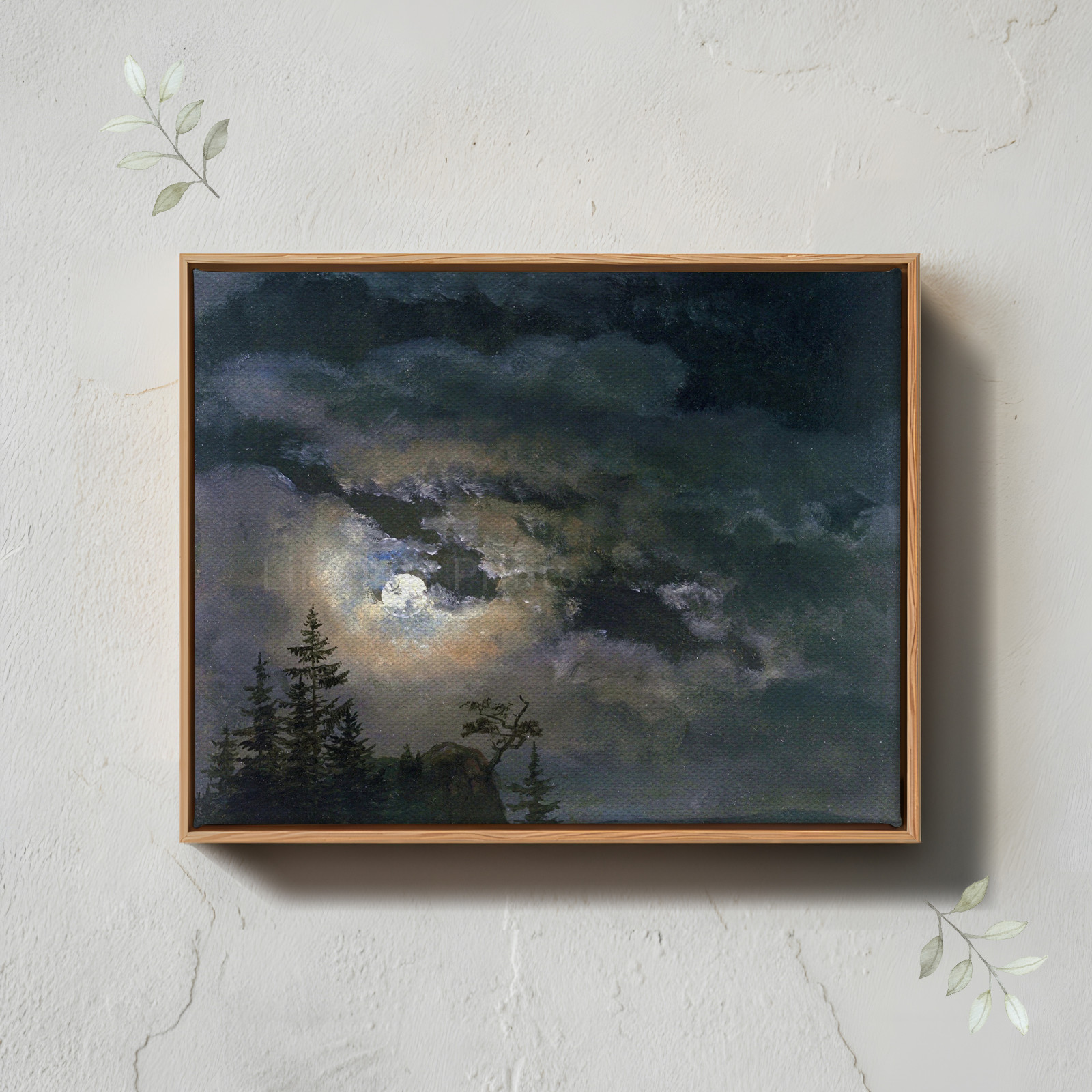 1800s Cloudy Midnight Landscape Painting  Giclee Canvas Print