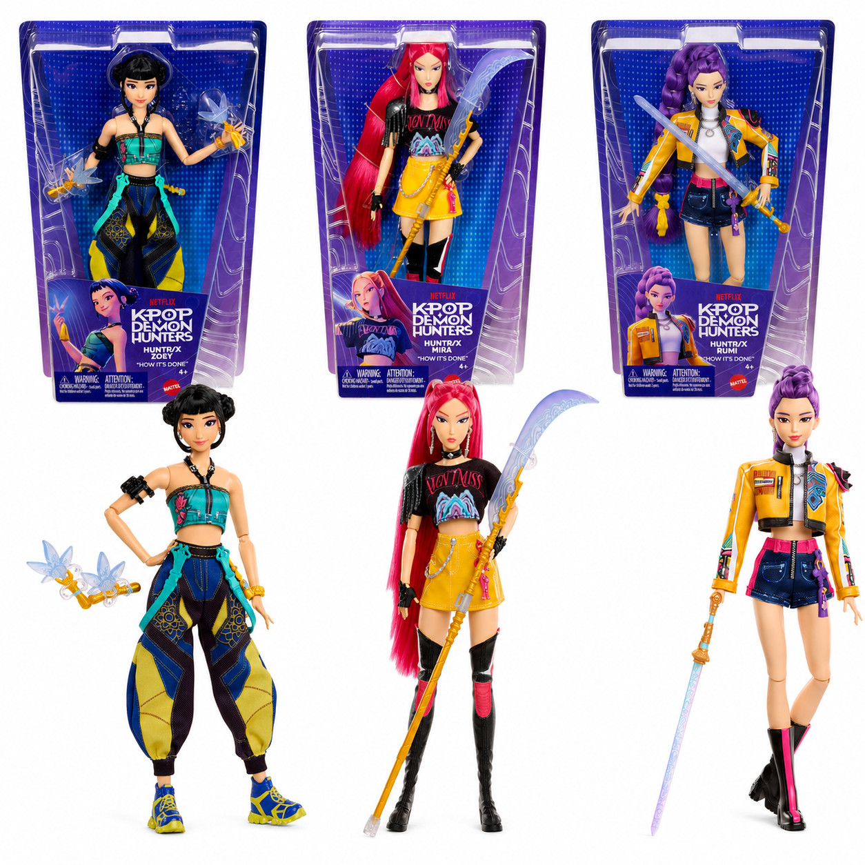 Mattel KPop Demon Hunters HUNTR/X Rumi Mira Zoey Fashion Doll 3-Pack Set